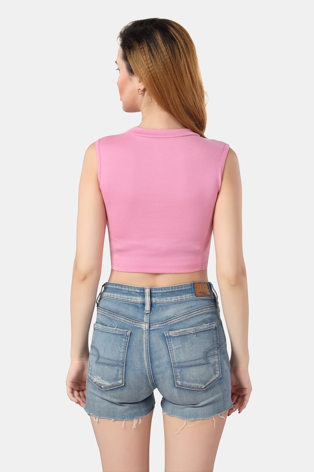 Fabme WomenS Sleeveless Rib Croptop - Pink