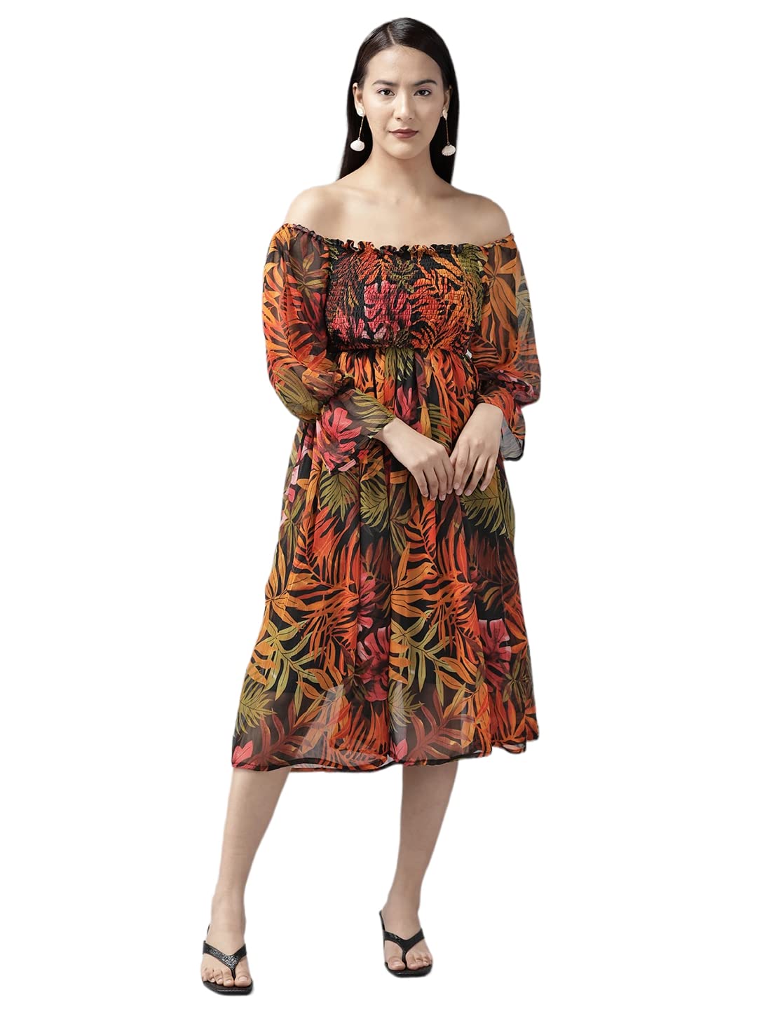 Aarika WomenS Georgette Skater Below The Knee Dress (Dr-Aw-013_Multi Multicolour