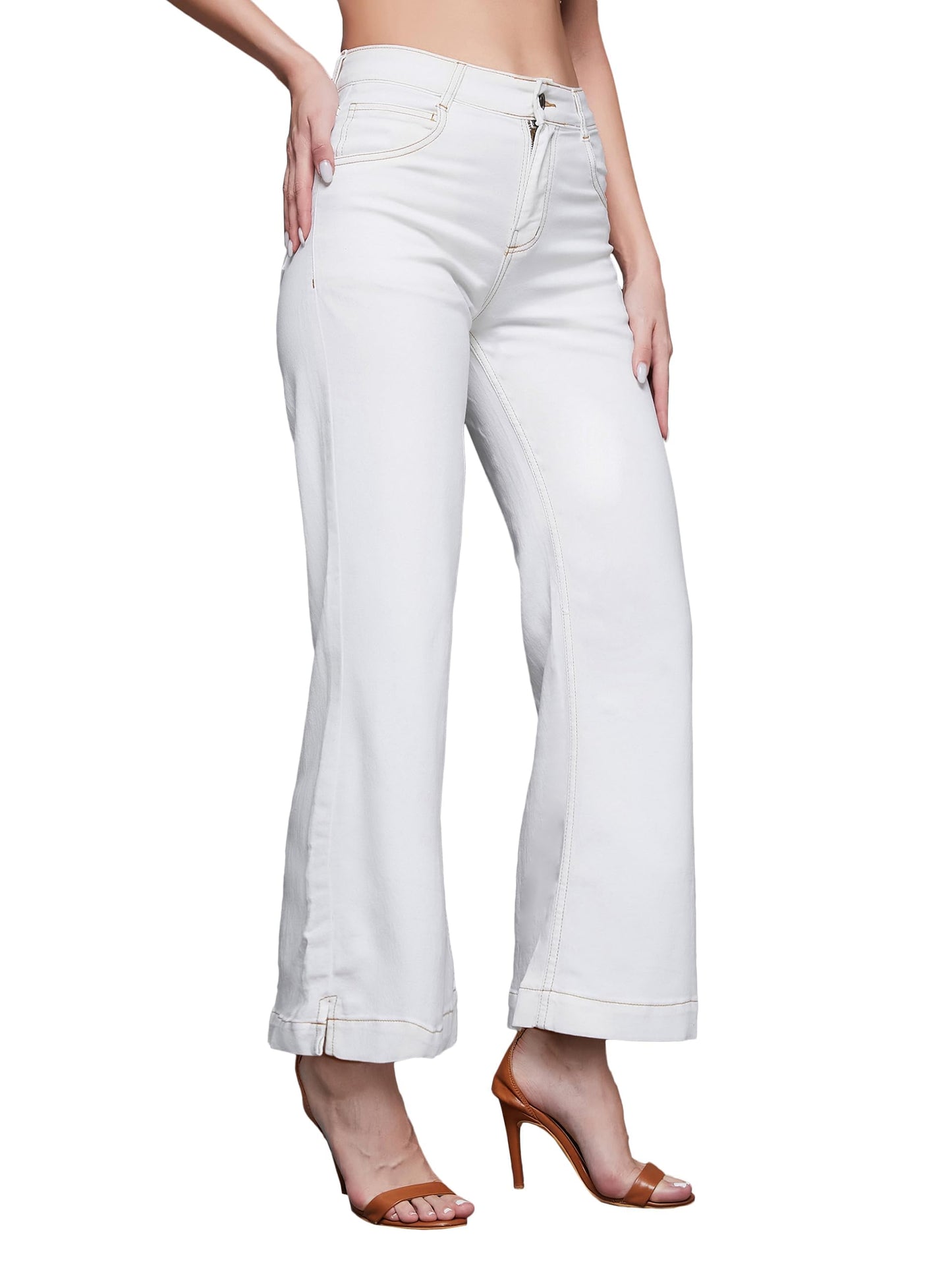 Miss Chase WomenS Flared High Rise Ankle Length Stretchable Denim Jeans (Plus Size)(Mcss24Den79-02-322-38, Powder White, 38)