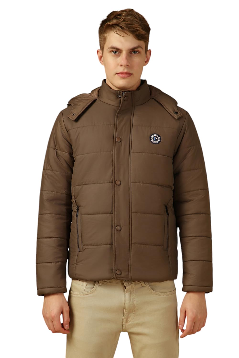 Dennis Lingo Men Charcoal Solid Regular Fit Full Sleeve Hooded Padded Jacket