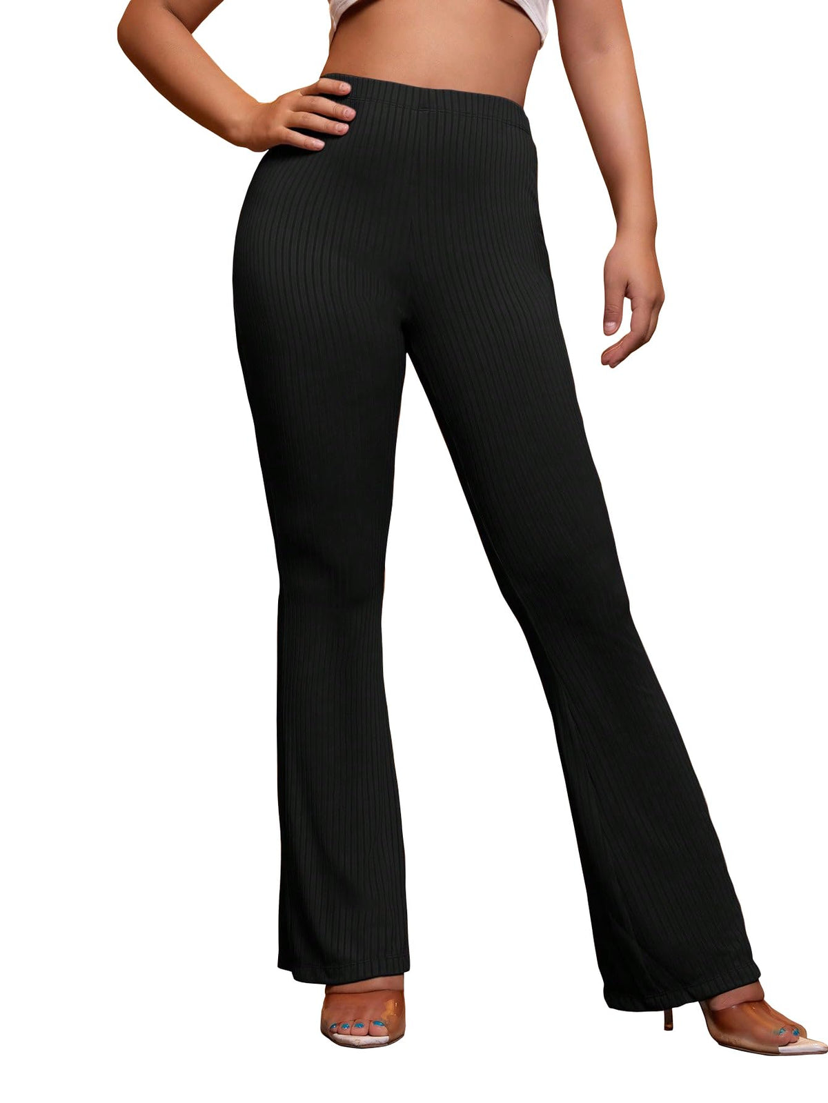 AVANOVA Black Womens Yoga Dress Pants Stretchy Work Slacks Business Casual Office Flare Bell-Bottom/Boot-Cut Elastic Waist Regu