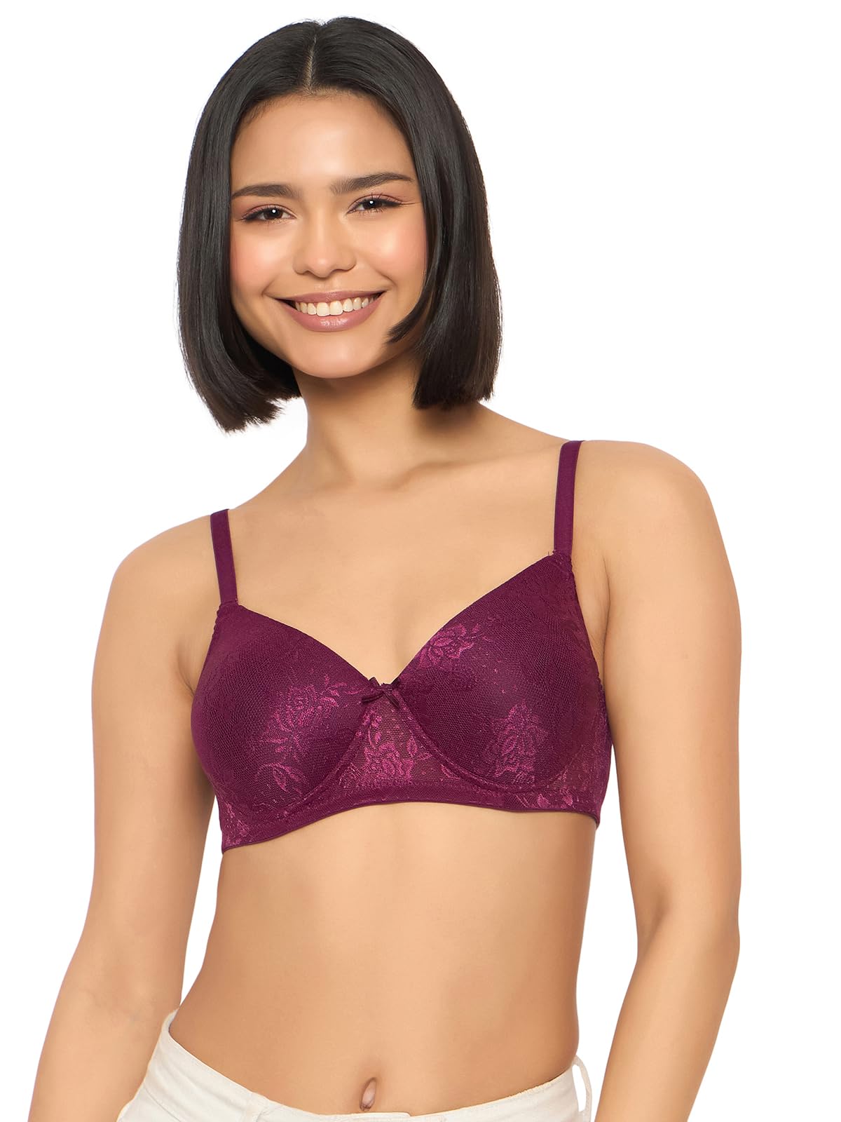 Clovia Womens Cotton Lightly Padded Wire Free Everyday Bra (BR1479P1236B_Purple_36B)