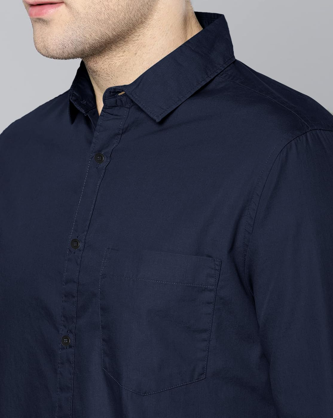 Noble Monk MenS Regular Fit Casual Shirt |Full Sleeve| Polo Neck |Formal Shirts For Men Navy Blue