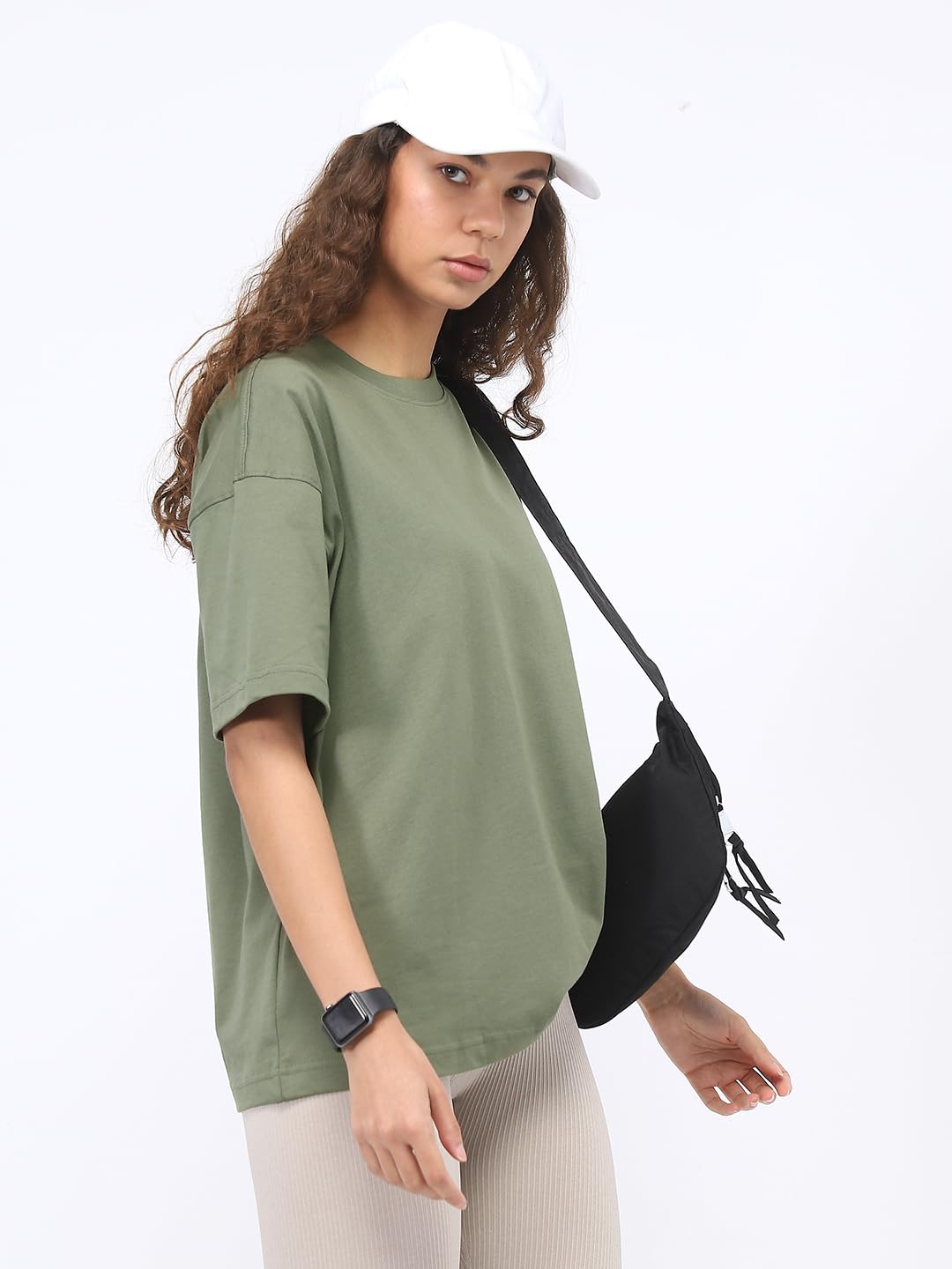 Nobero WomenS Solid Oversized Fit T-Shirt (1W-Twrt-R0040_Olive Green