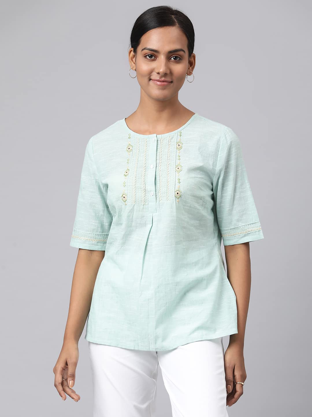 Fabindia Women Embroidered Top Cotton_L