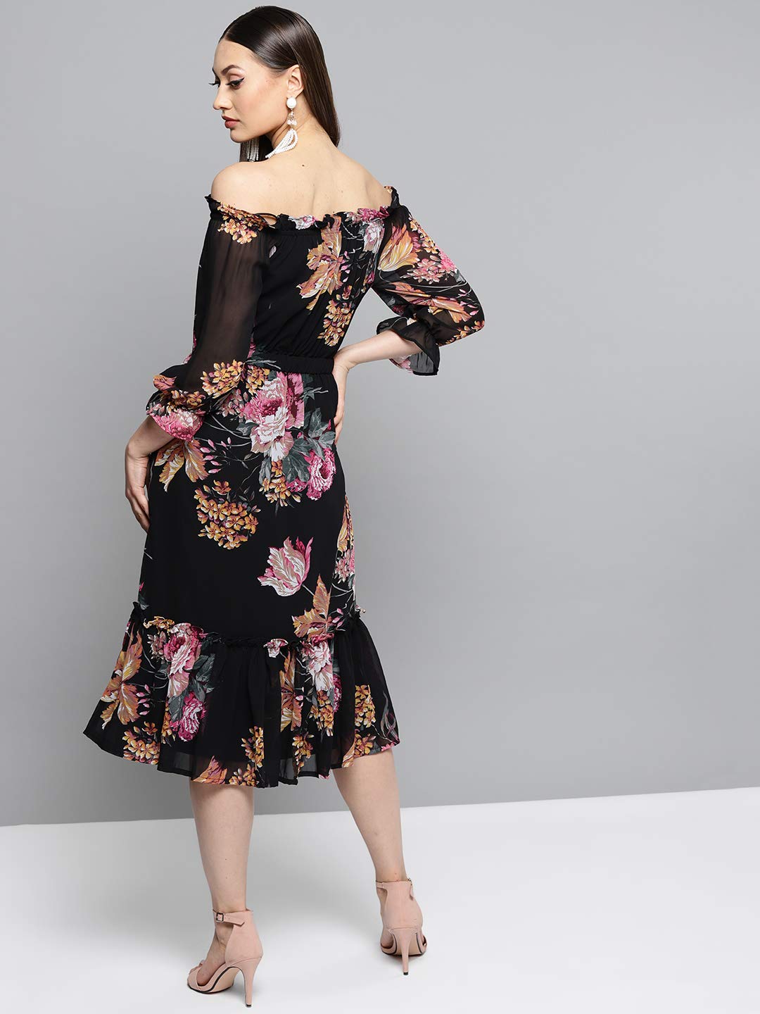 Rare Women'S Synthetic A-Line Knee-Long Dress (Ep4161B_Black_L)