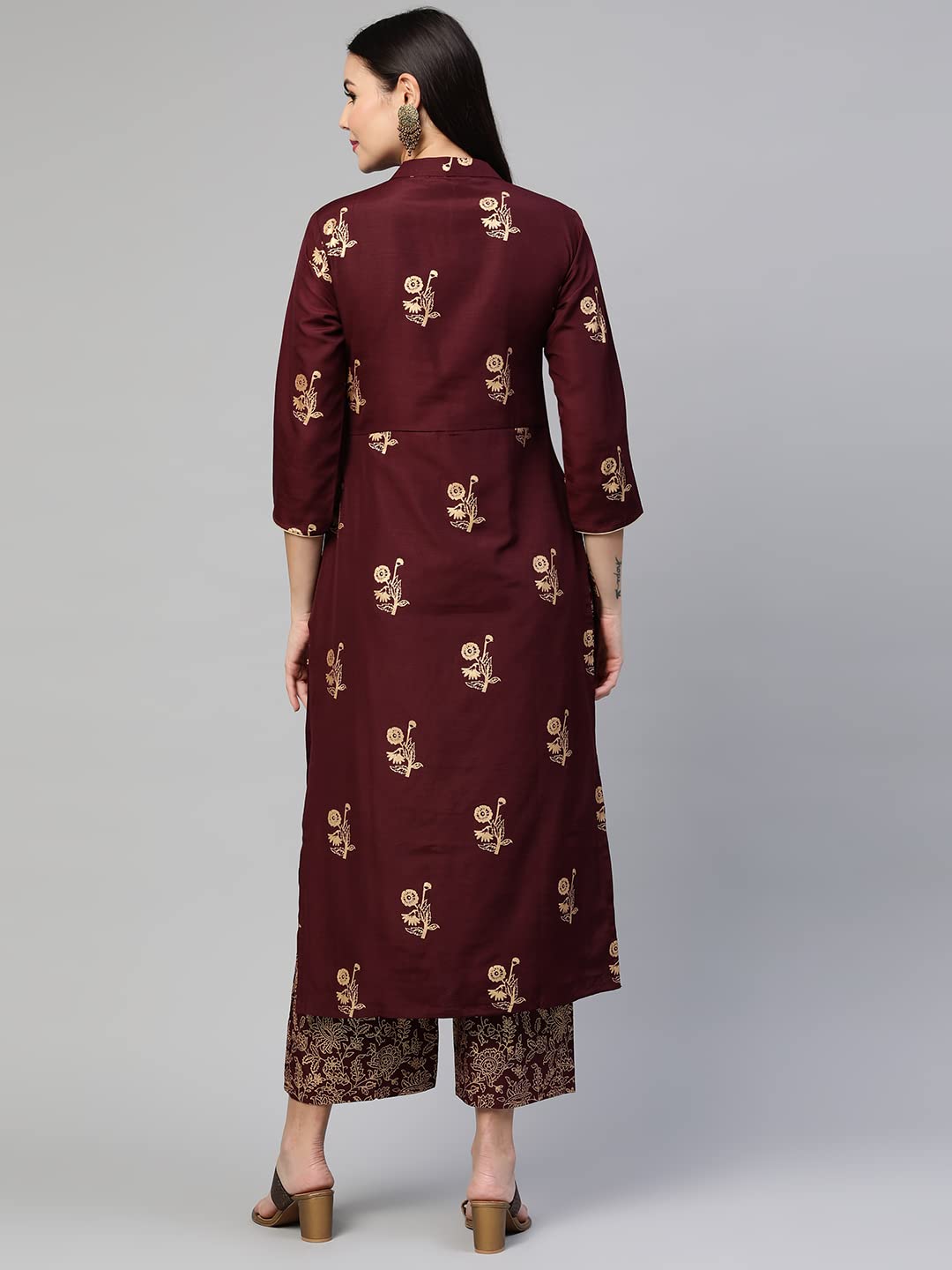 ANNI DESIGNER Women's Cotton Blend Straight Embellished Kurta with Palazzo (Anwita