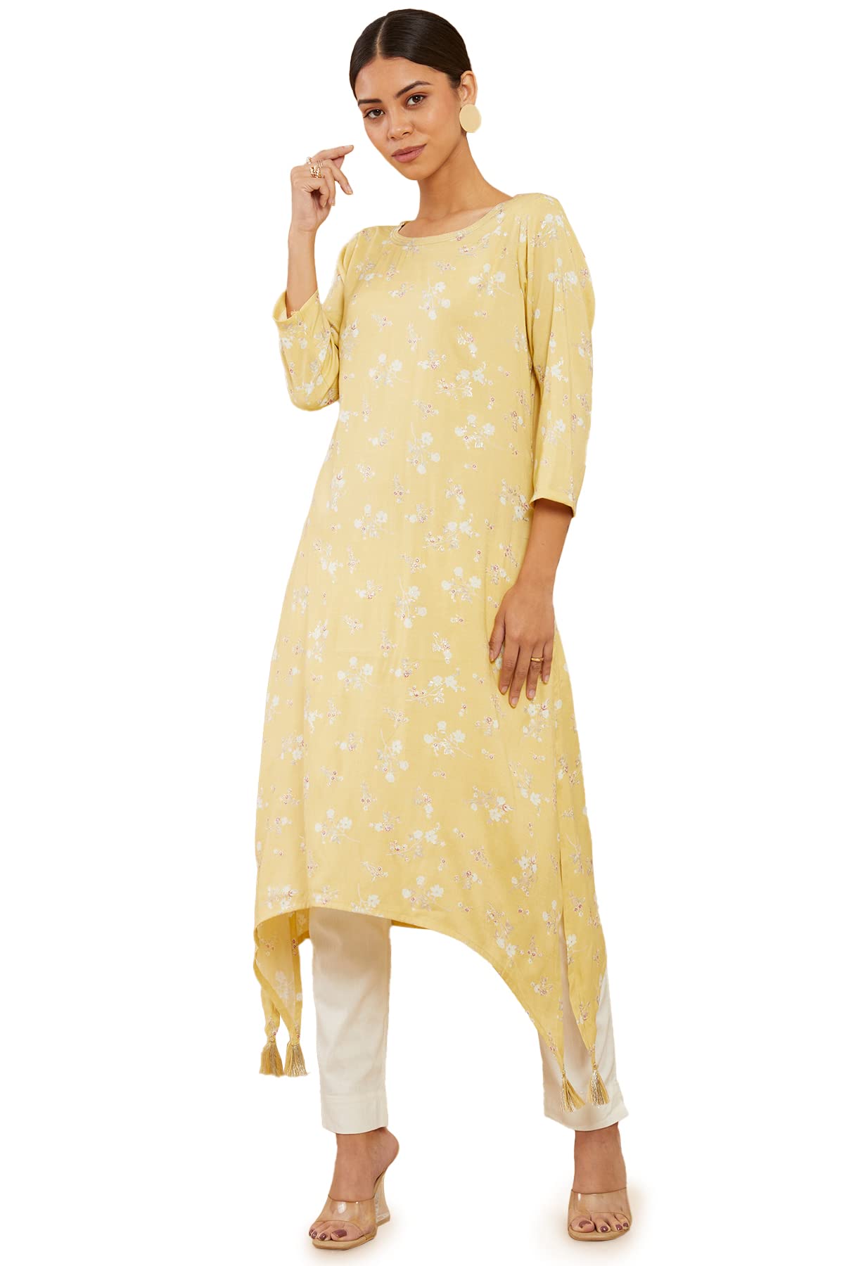 Soch Women Yellow Rayon Floral Kurta