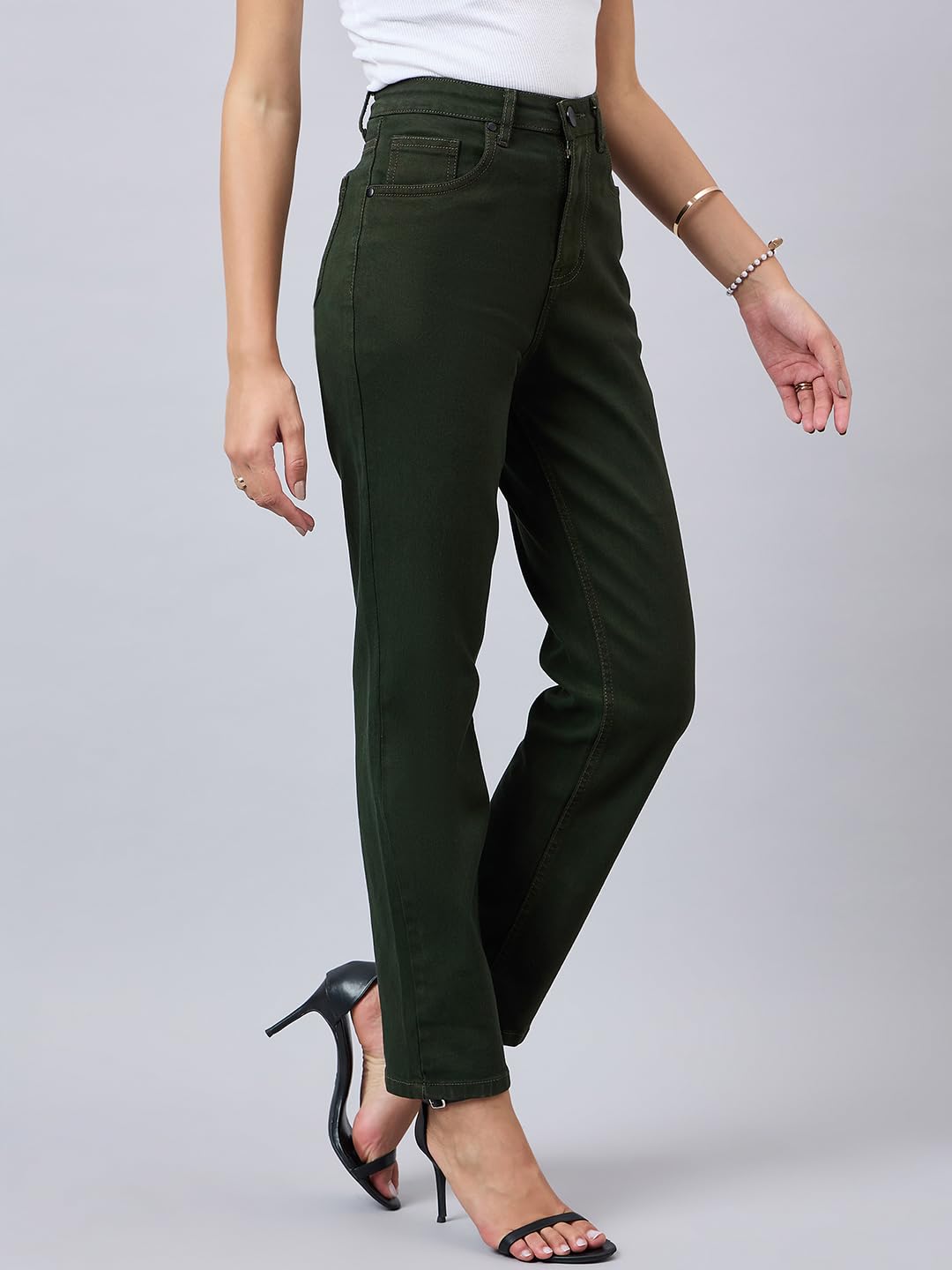 Style Quotient Women Olive Straight Fit High Rise Stretchable Jeans
