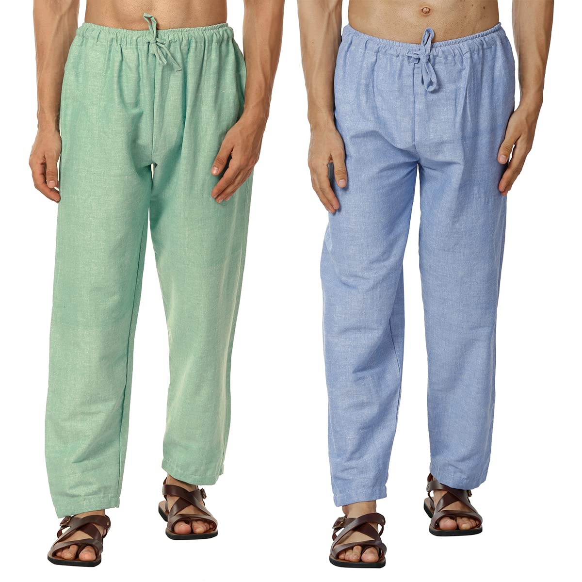 Digital Shopee MenS Eco-Friendly Cotton Pyjama Pack Of 2 | Blue + Green | 26-30 Inches