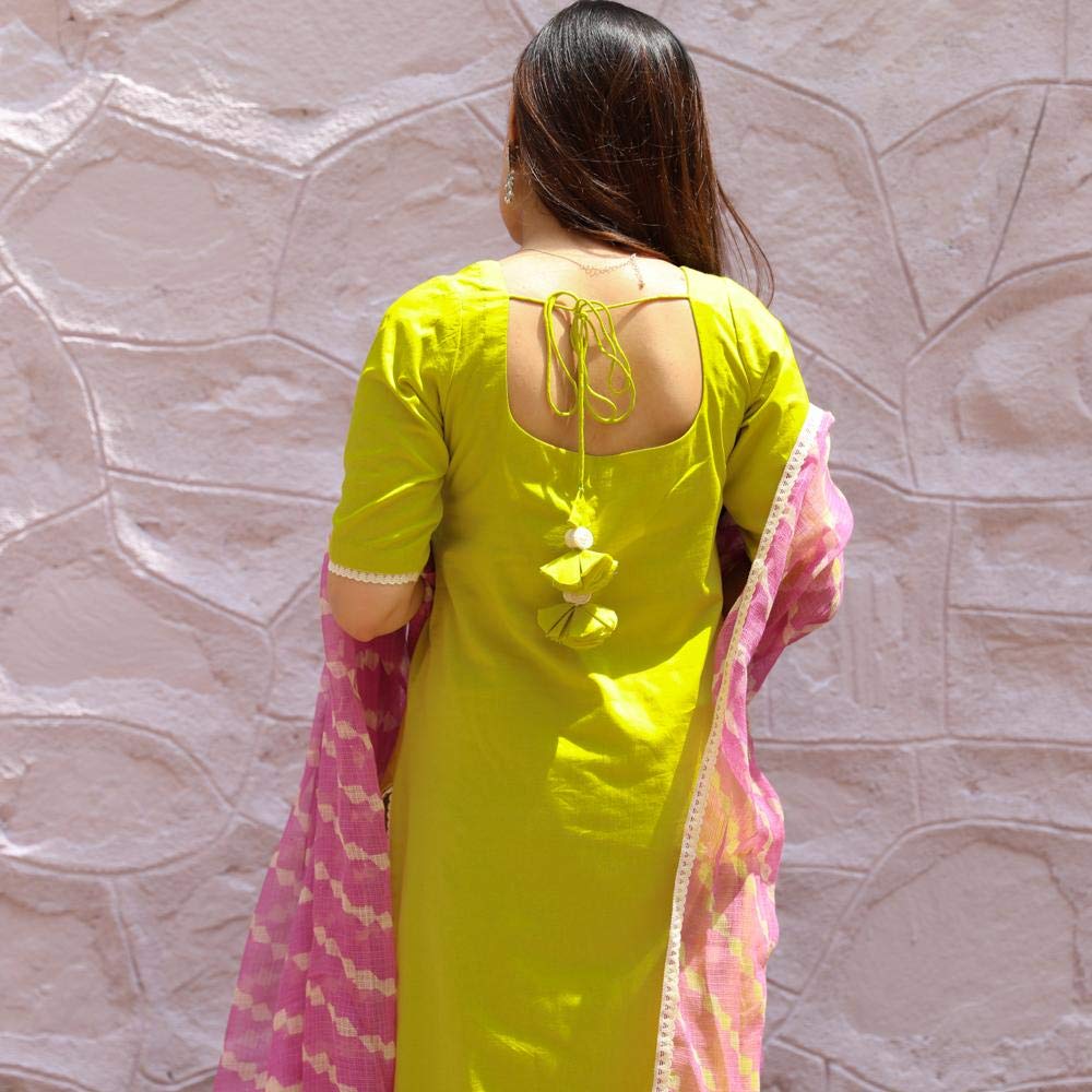 GoSriKi Women's Rayon Solid Kurta with Palazzo and Dupatta (LAHARIYA-Parrot-STY_Green)