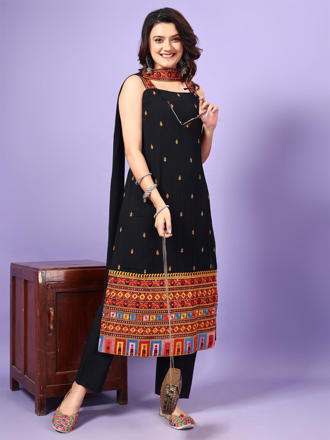 Wedani Black Georgette Embroidered Kurta Set for Women