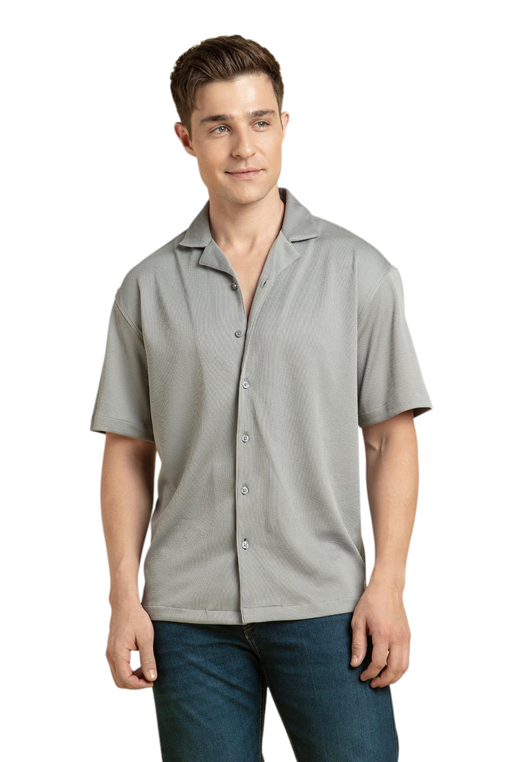 Dennis Lingo Men Green Polyester Relaxed Fit Textured Shirts