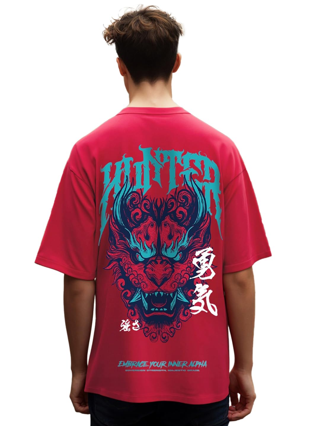 Bewakoof Men Graphic Printed Oversized Fit Half Sleeve Round Neck Cotton T-Shirt_636819_Red_XL