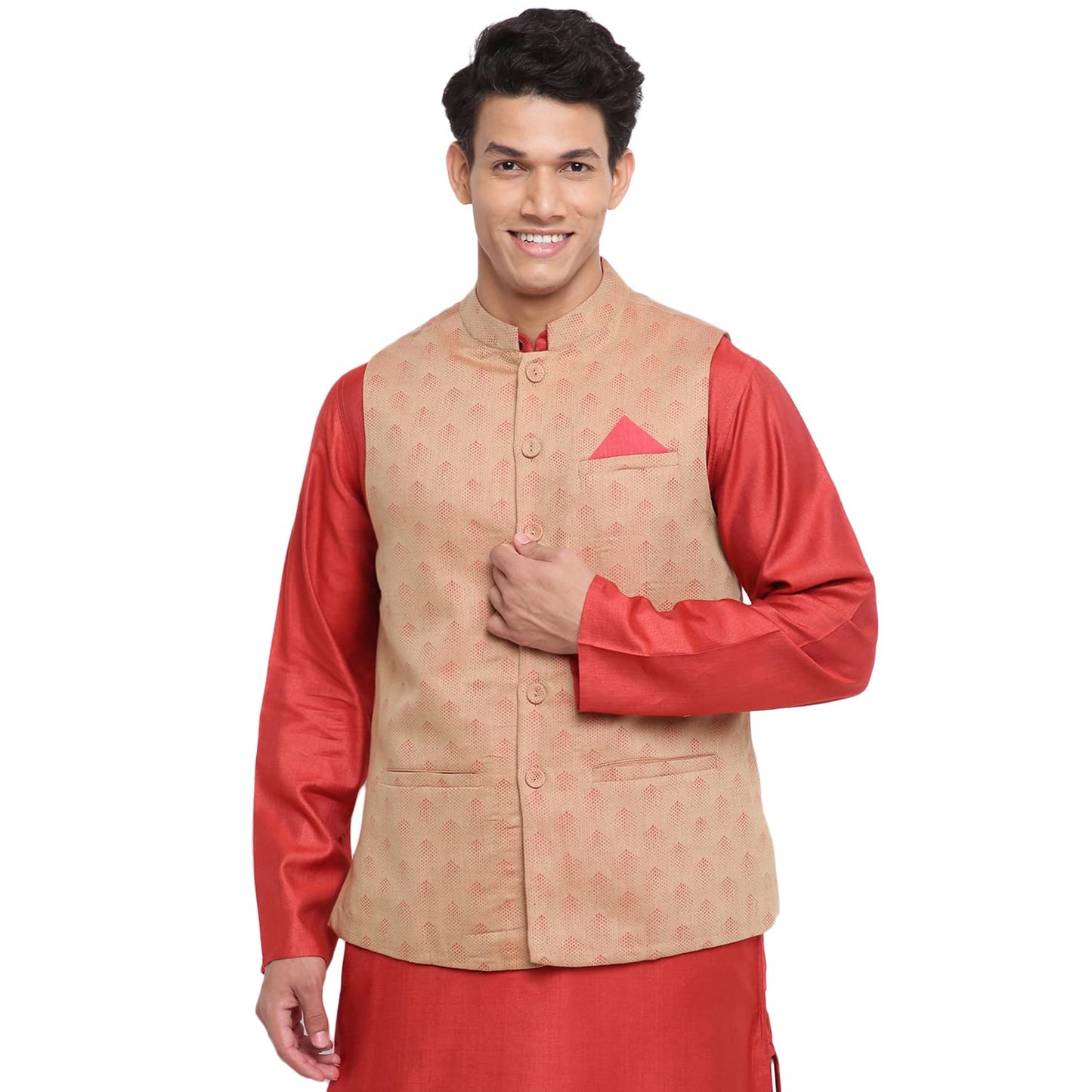 Fabindia Men Blend Chinese Collar Nehru Jacket Linen_XS