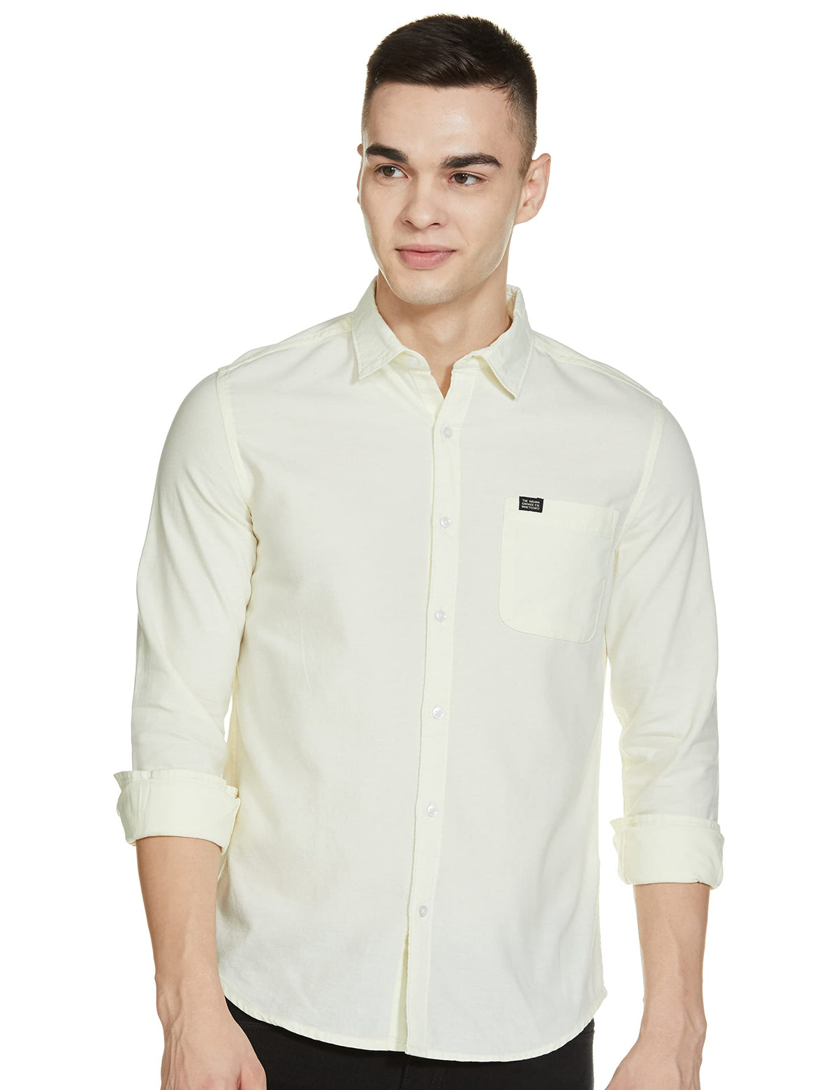 The Indian Garage Co Men Cream Solid Slim Fit Cotton Casual Shirt