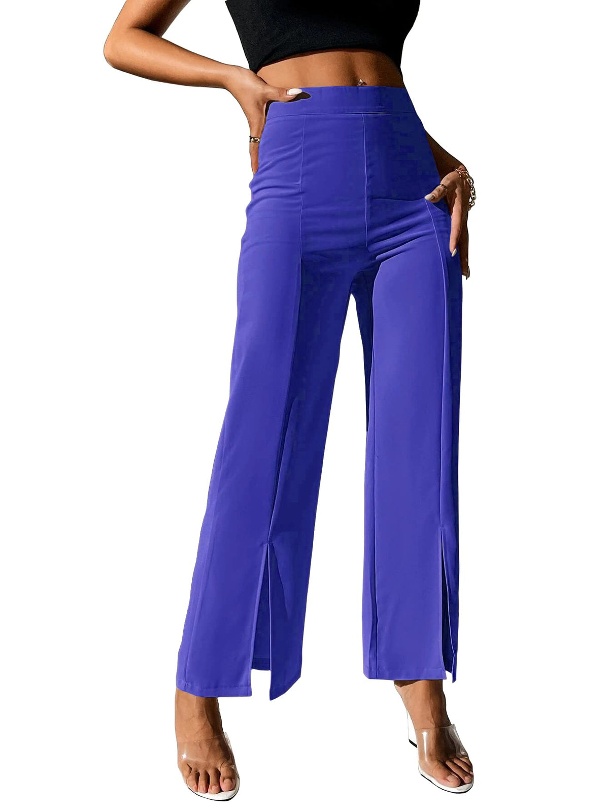 Shasmi Royal Blue Womens Dress Pants Stretchy Work Slacks Business Casual Office Bootcut Leg Elastic Waist Regular Fit Plazzo T