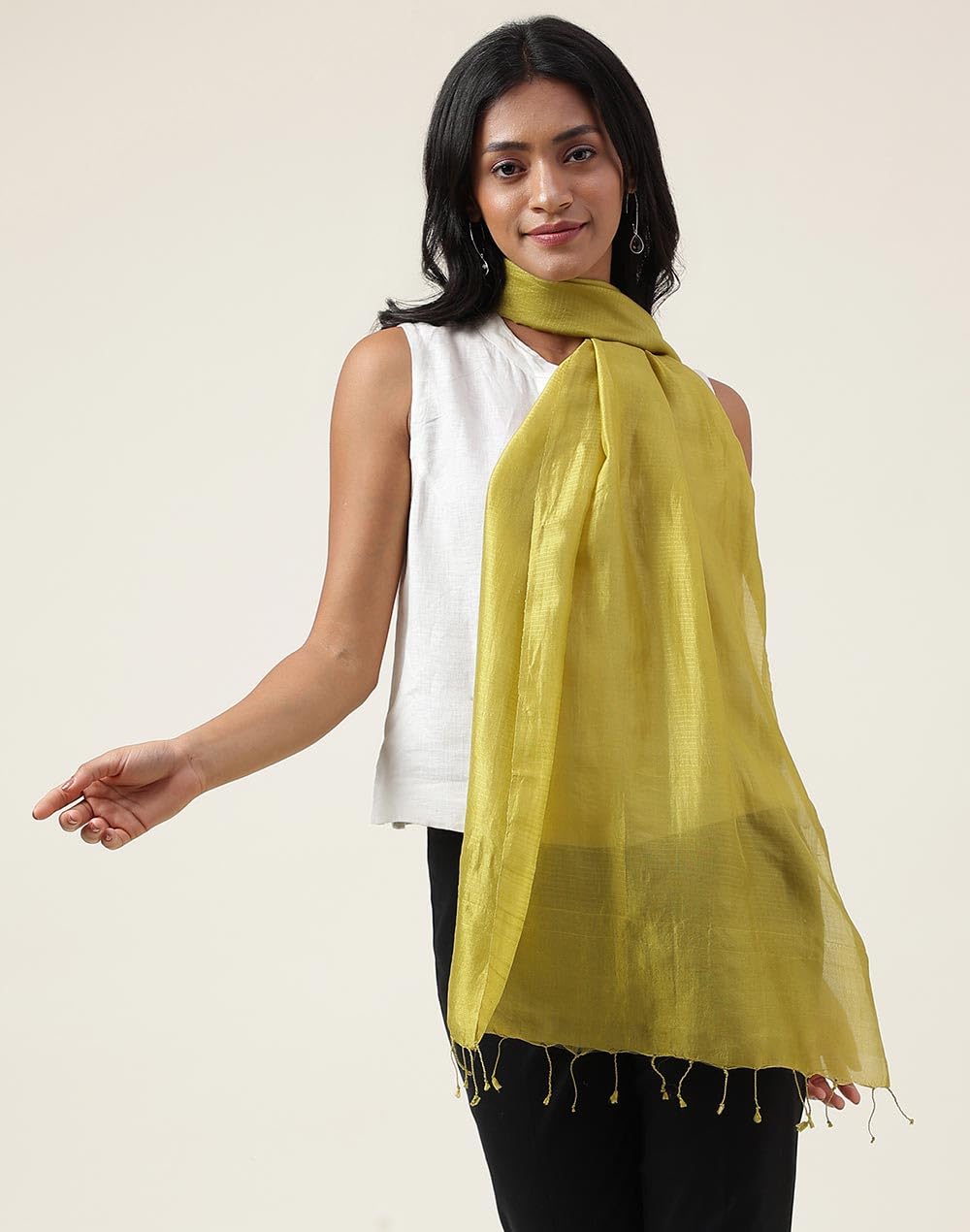 Fabindia Green Silk Hand Woven Stole | Free Size | Celebration | 1 Stole - 2113011OLIVE