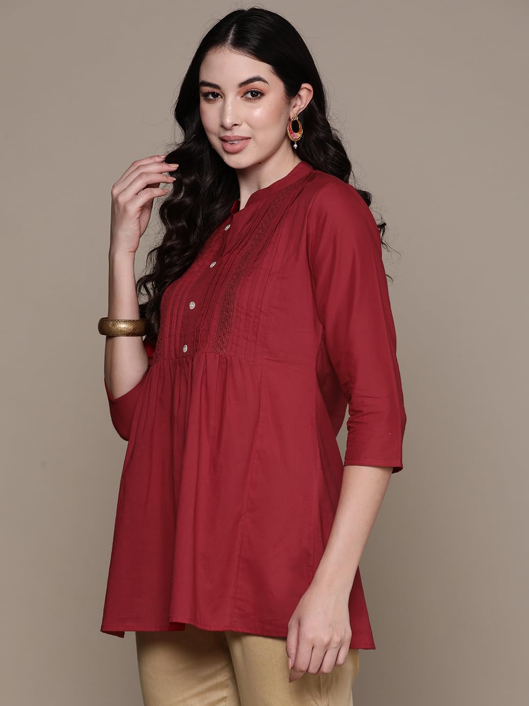 anubhutee Women's Pure Cotton Striped Maroon Straight Kurti