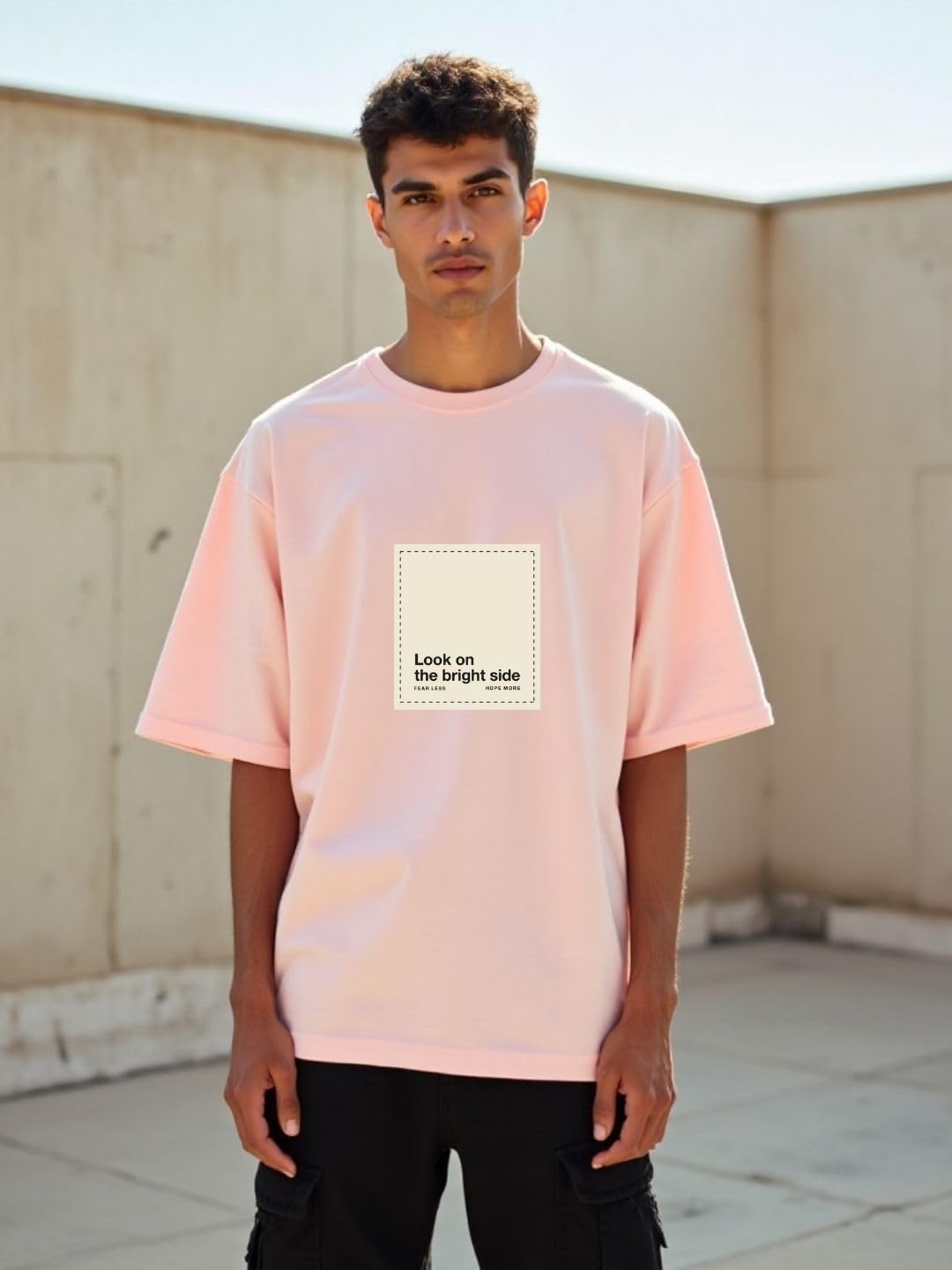 Nobero Men Cotton Graphic Print Oversized Fit T-Shirt (1M-Twrt-C0910-Og_Blush