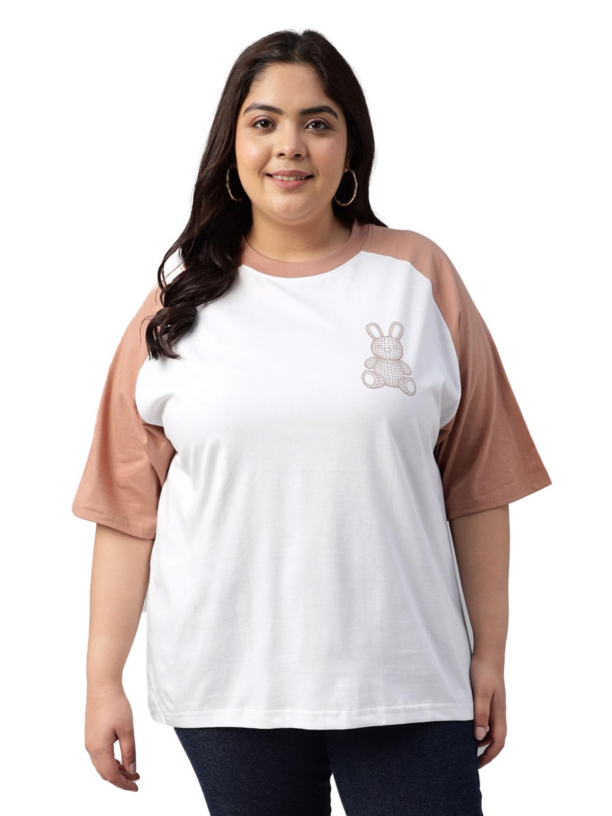 Juneberry 100% Pure Cotton Oversized Baggy Fit Funky Pocket Printed Half Sleeve Plus Size T-Shirt For Women & Girls (Ps_J_Teddy_