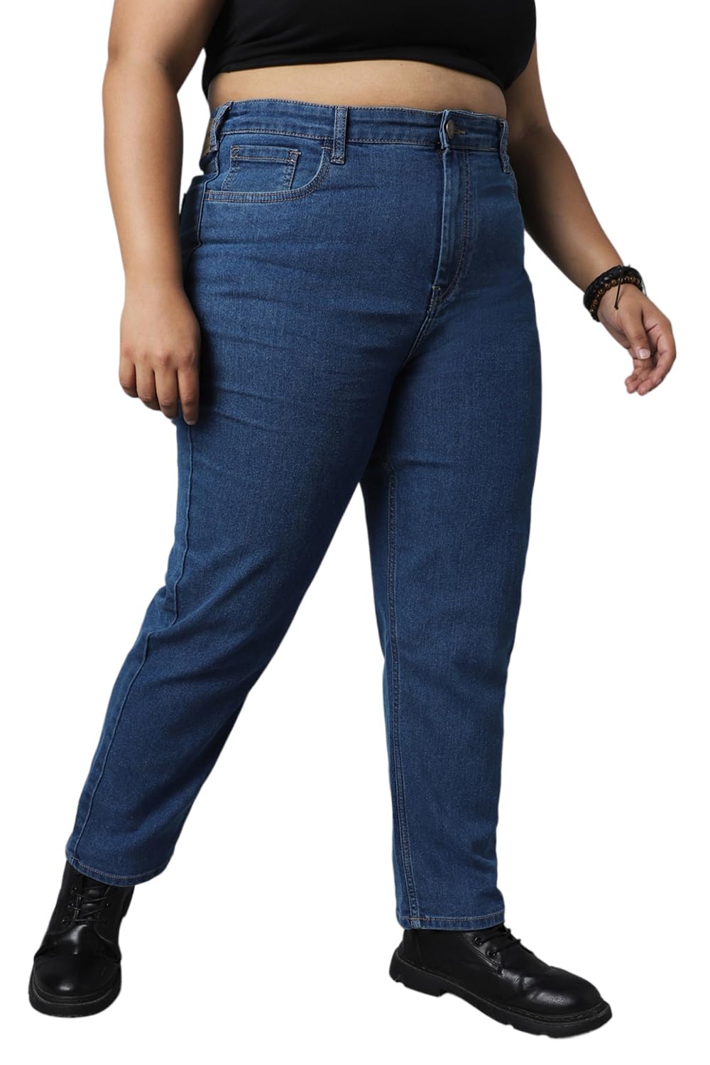 High Star Women Plus Size Straight Fit High-Rise Stretchable Jeans