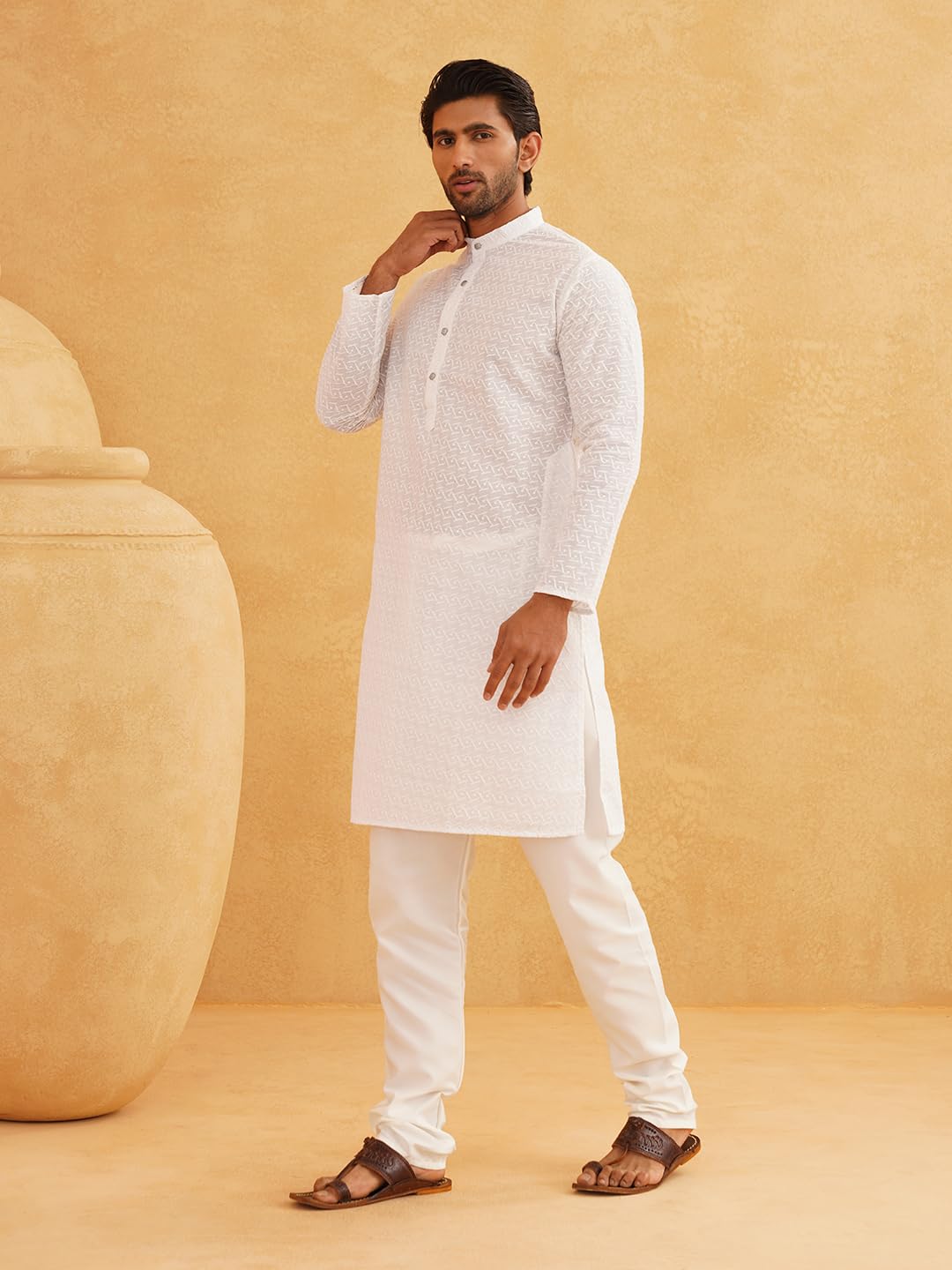 SOJANYA Ethnic Motifs Embroidered Thread Work Pure Cotton Straight Kurta With Churidar