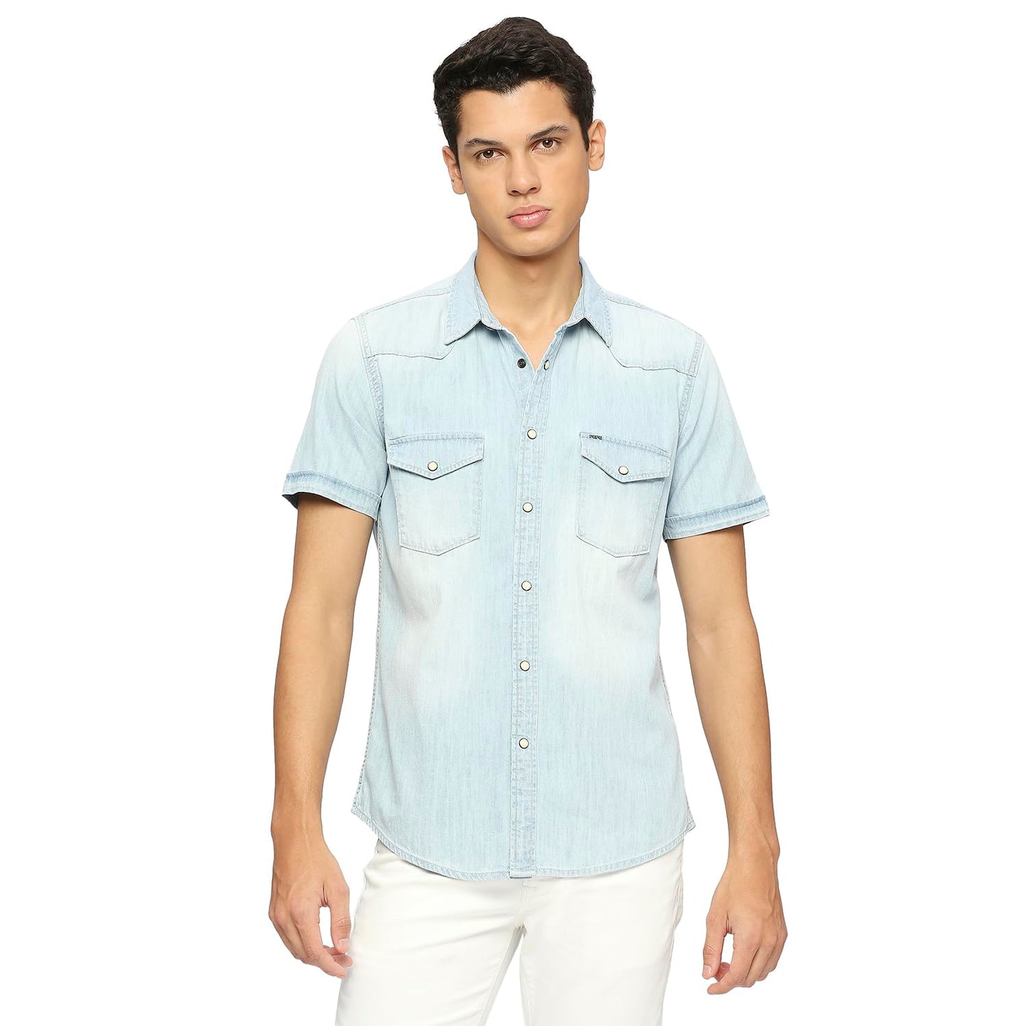 Pepe Jeans MenS Solid Regular Fit Shirt (Pm308262F49_Ice Wash Blue