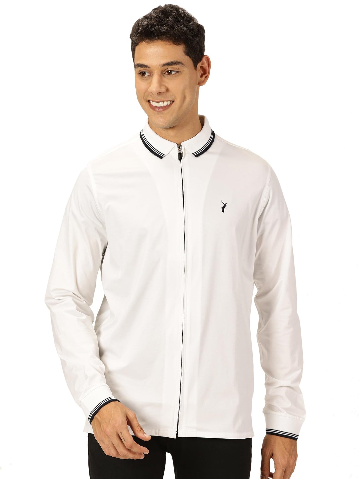 Thomas Scott Full Sleeve Spread Collar Solid Color Jacket with Ribbed On Sleeve for Men White
