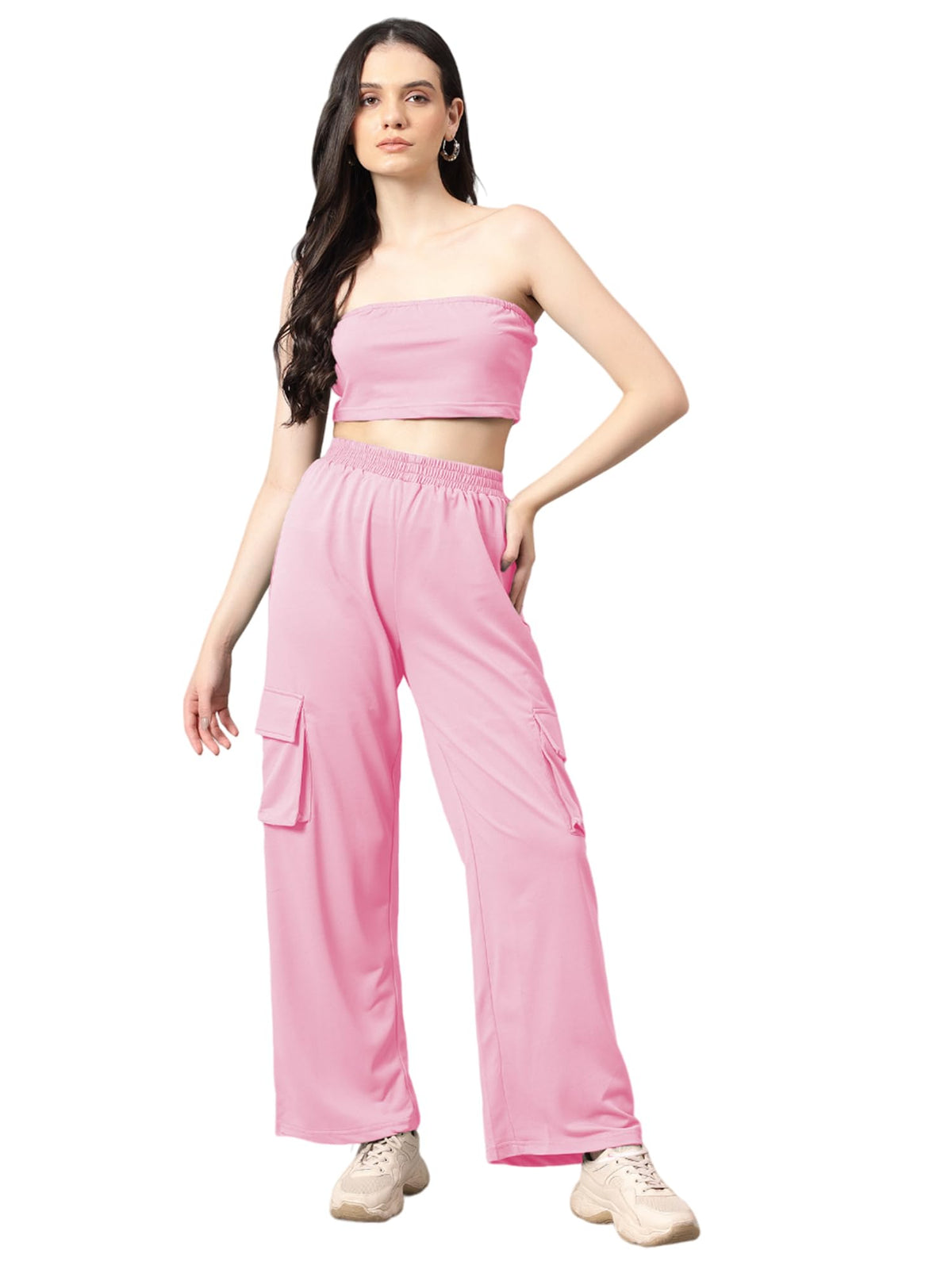 Kotty WomenS Solid Co-Ord With Trousers(Pink,S)