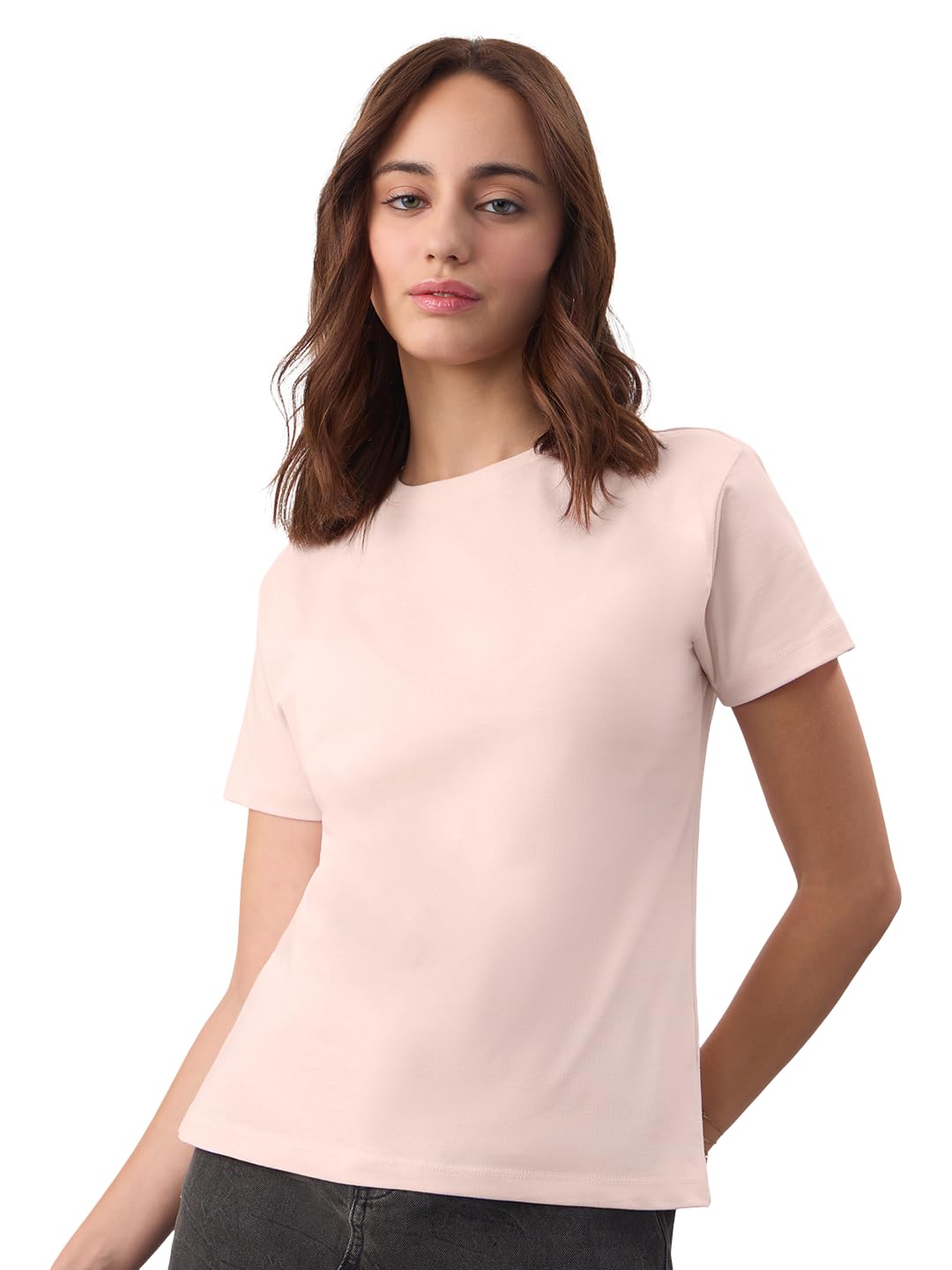 The Souled Store Casual Classics: Angel Dust Women and Girls Short Sleeves Round Neck Solid Cotton Regular Fit Lightweight Every