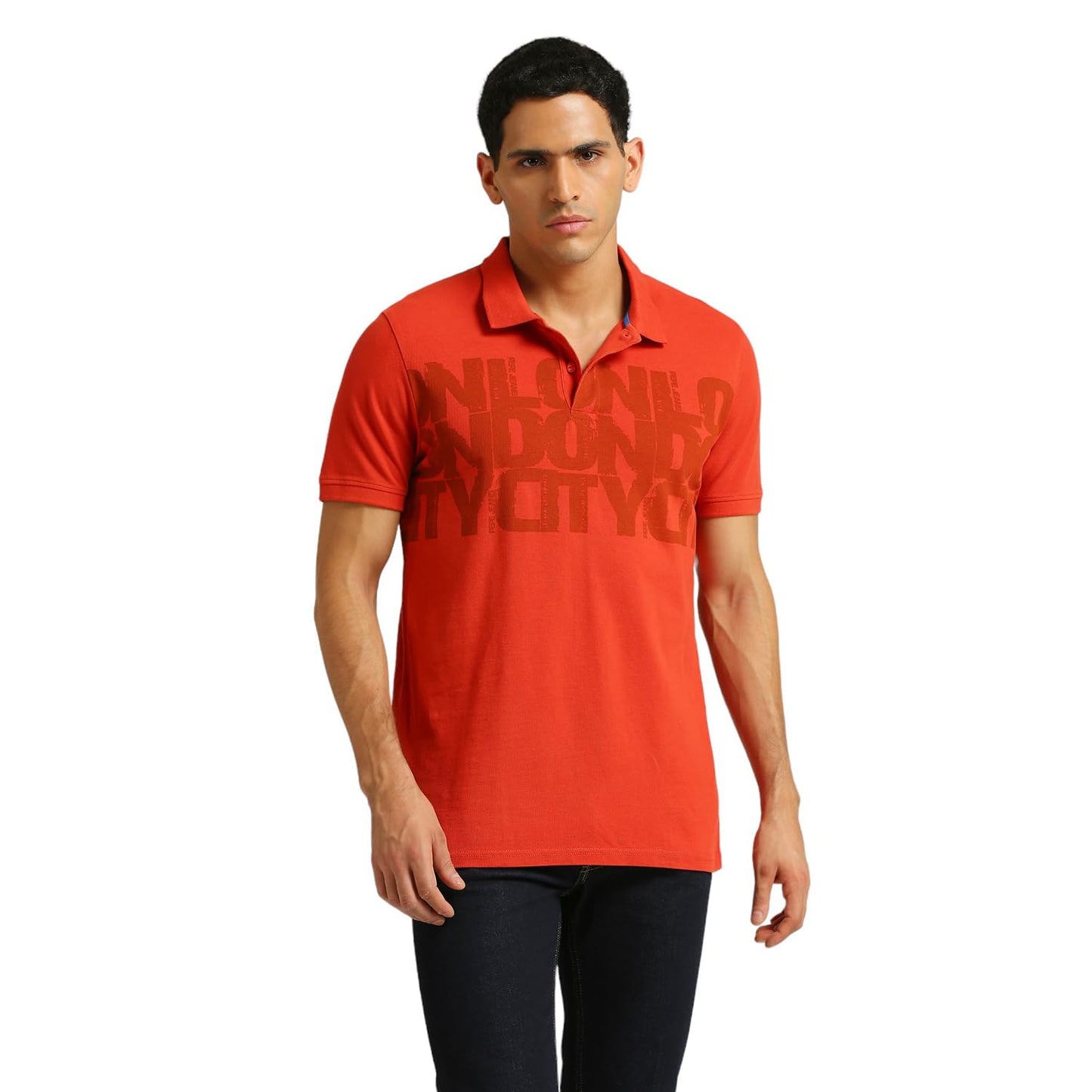 Pepe Jeans MenS Letter Print Regular Fit T-Shirt (Pm542183_Burnt Orange_Red