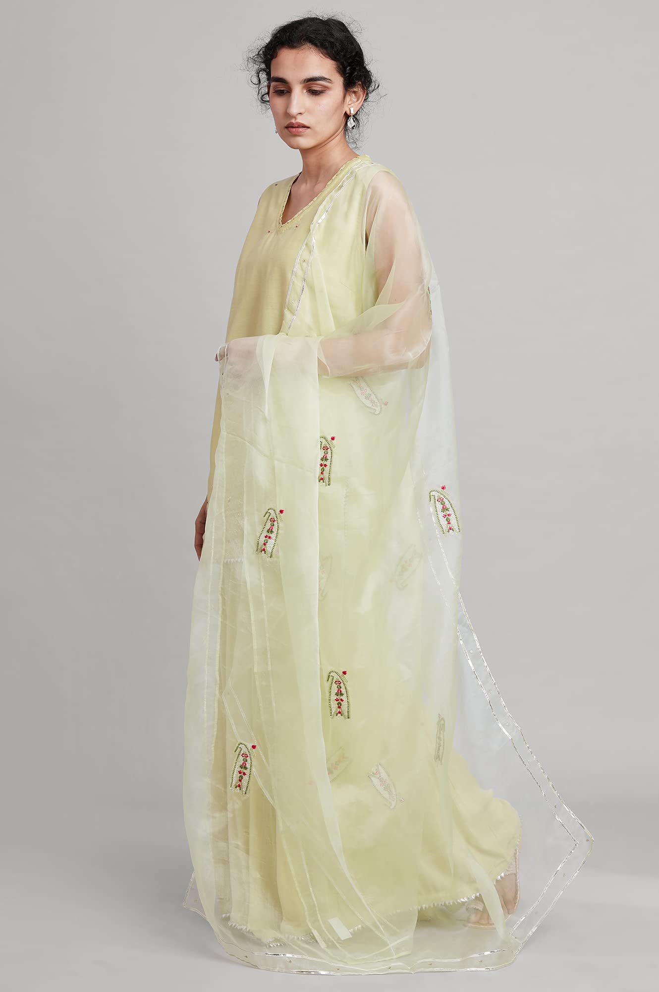 W for Woman Women's Cotton Blend Kurta, Sharara, Dupatta