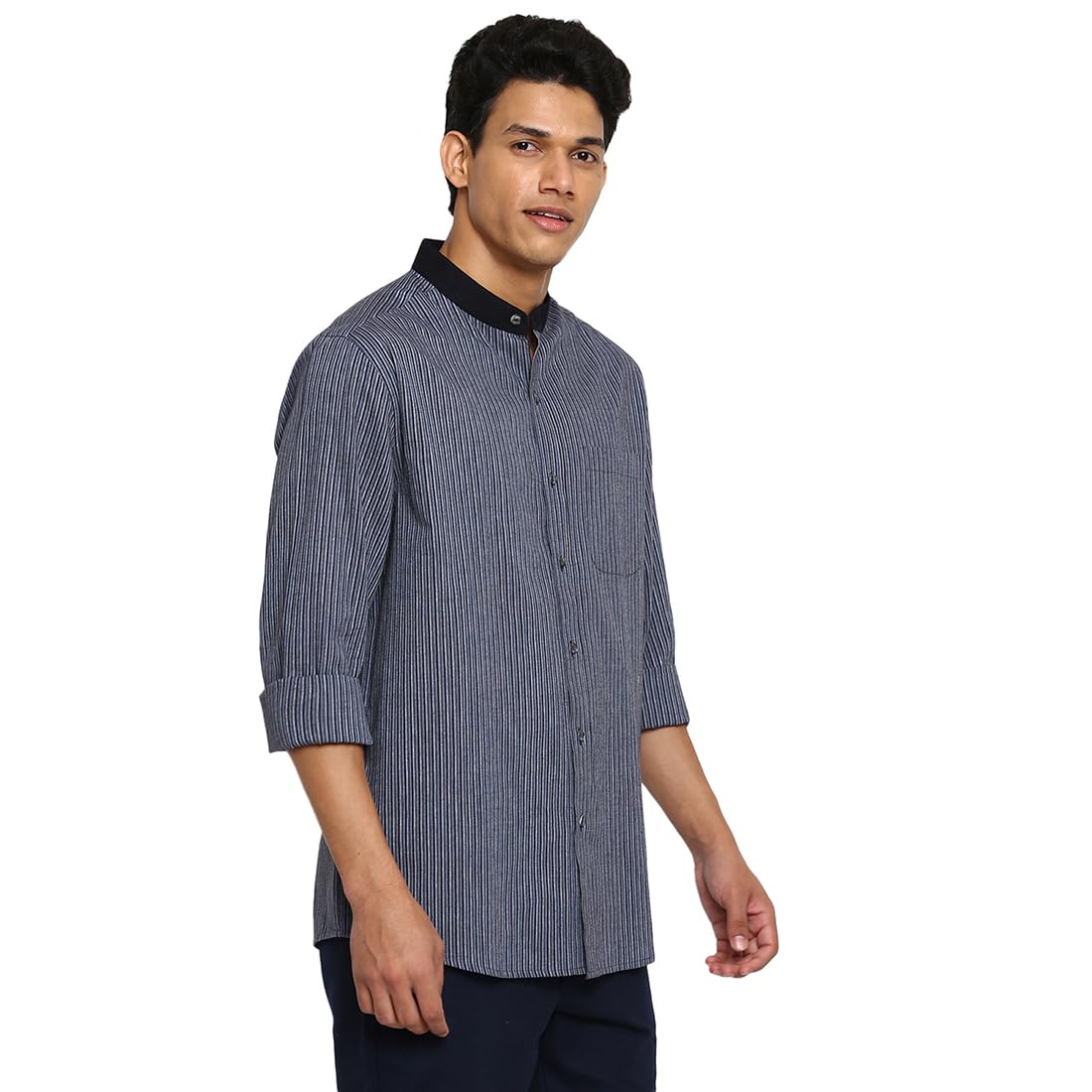 Fabindia MenS Striped Relaxed Fit Shirt (101120101_Blue