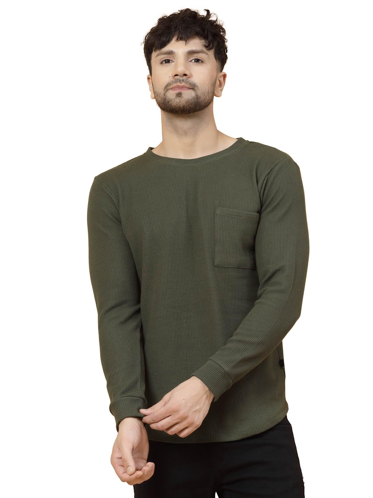 Rigo Mens Solid Regular Fit T-Shirt (CT08231596_Olive