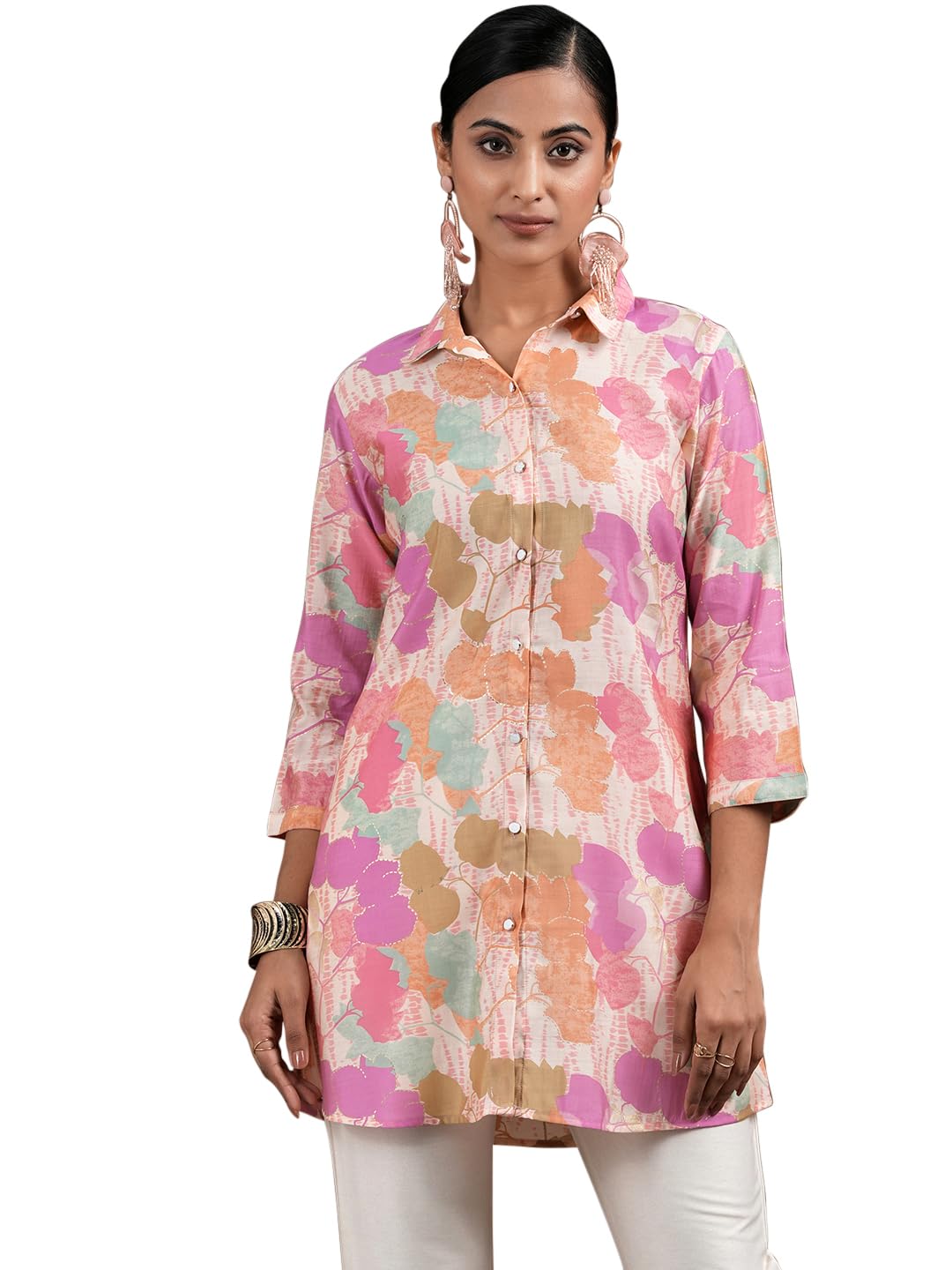 Libas WomenS Silk Blend Printed Straight Kurti (37214R_Pink