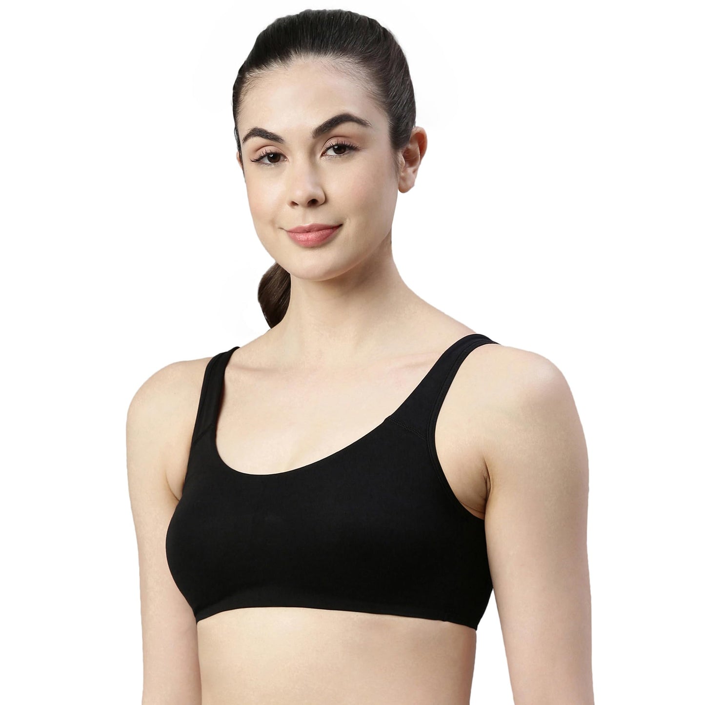 Enamor SB06 Low Impact Bra - Non-Padded, Wirefree & High Coverage Black