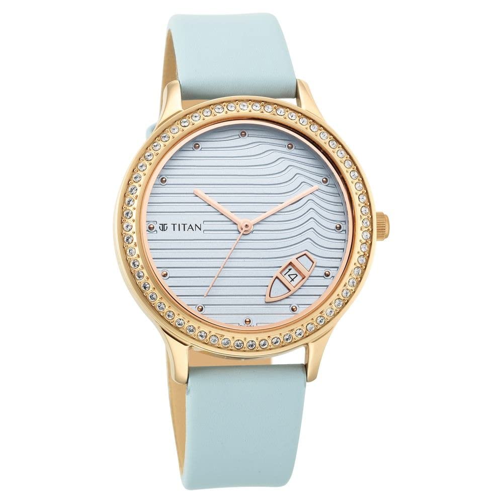 Titan Wander Blue Dial Leather Strap Watch, Strap, Strap