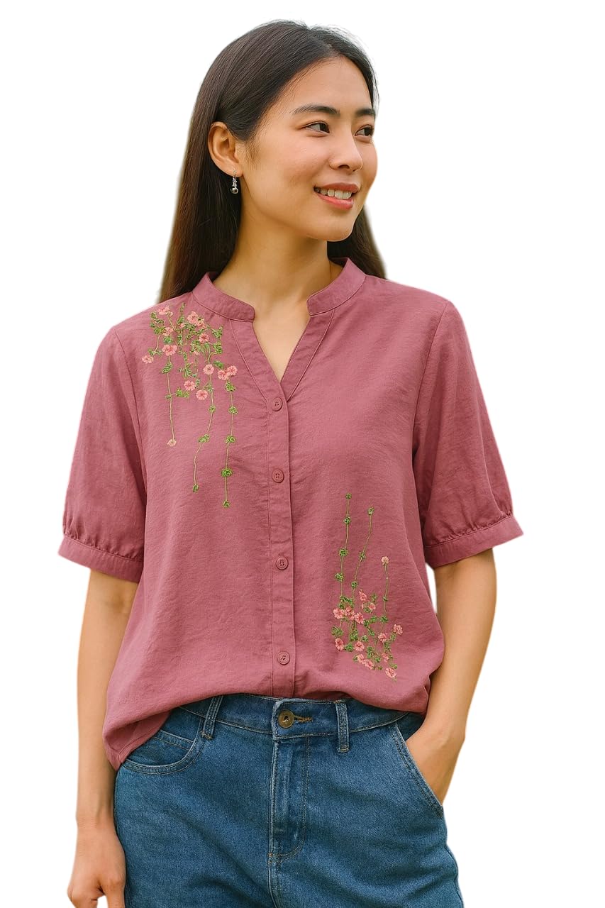 Litzo Shirts For Women Korean Style Short Sleeve Button Down | Regular Fit Western Latest Stylish Office Wear Tops Women (L-100
