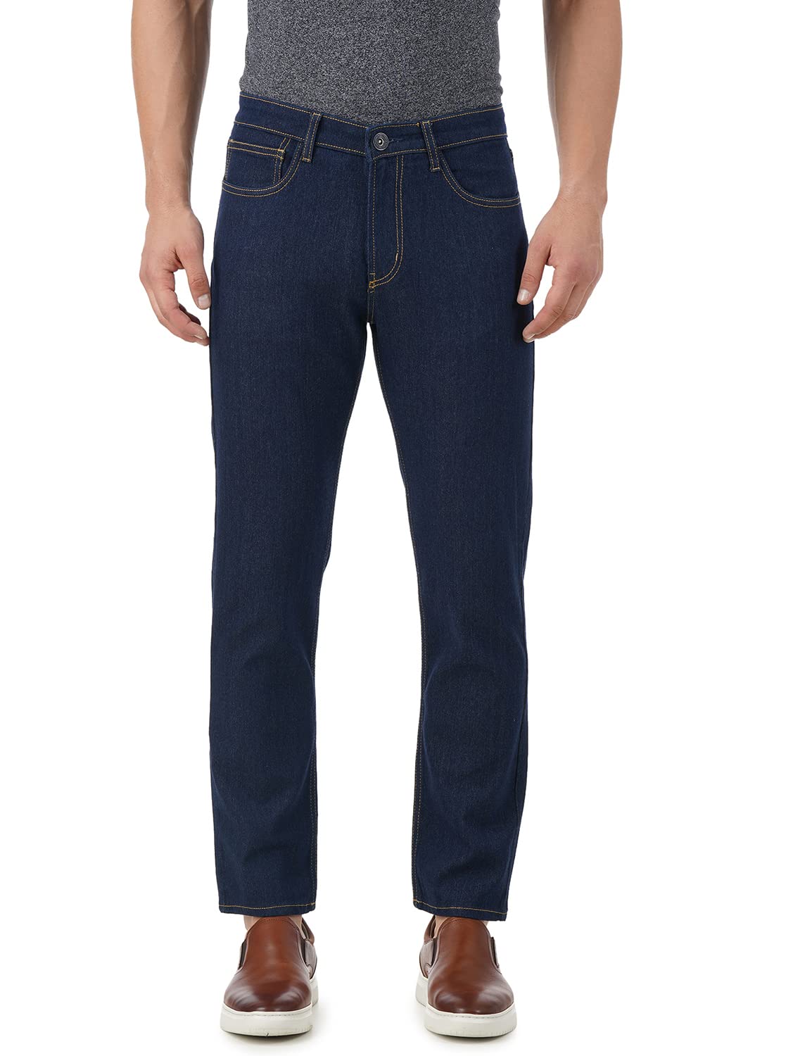 Inkd MenS Regular Fit Jeans - Mid-Rise | Cotton Blend | Contrast Stitch| Stretchable Fabric | Classic 5 Pocket Styling (Indigo