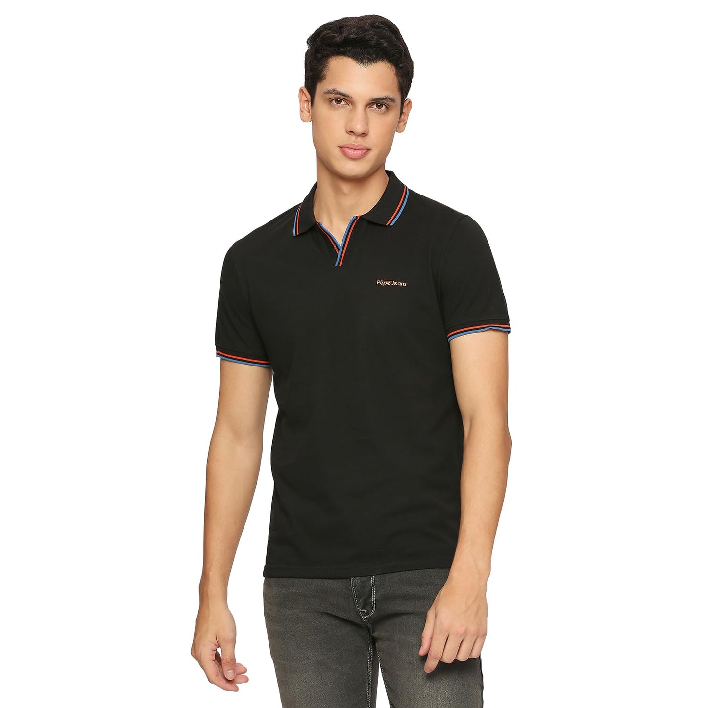 Black Johnny Collar Short Sleeved Polo