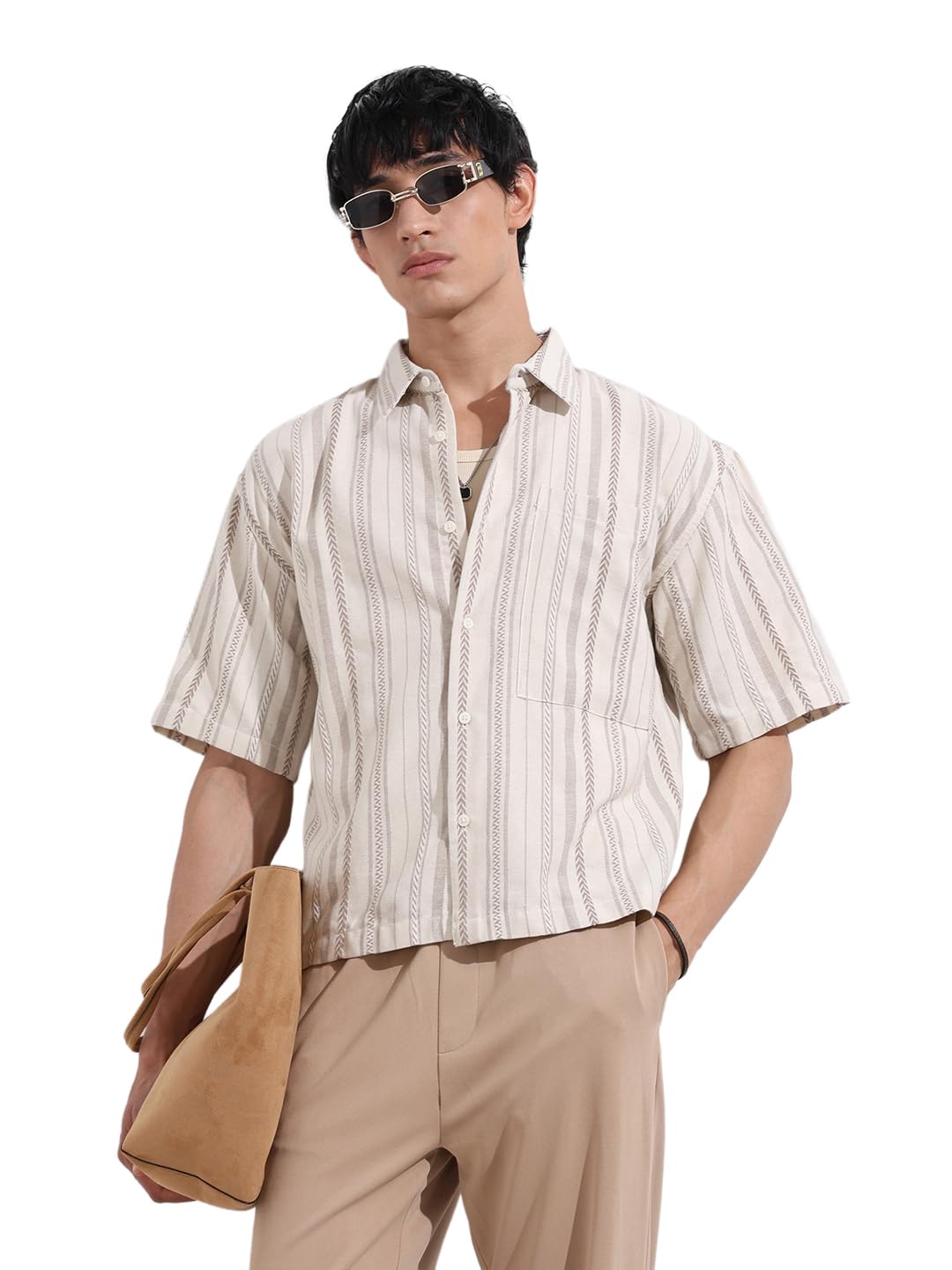 The Indian Garage Co Mens Loose Fit Textured Resort Shirt