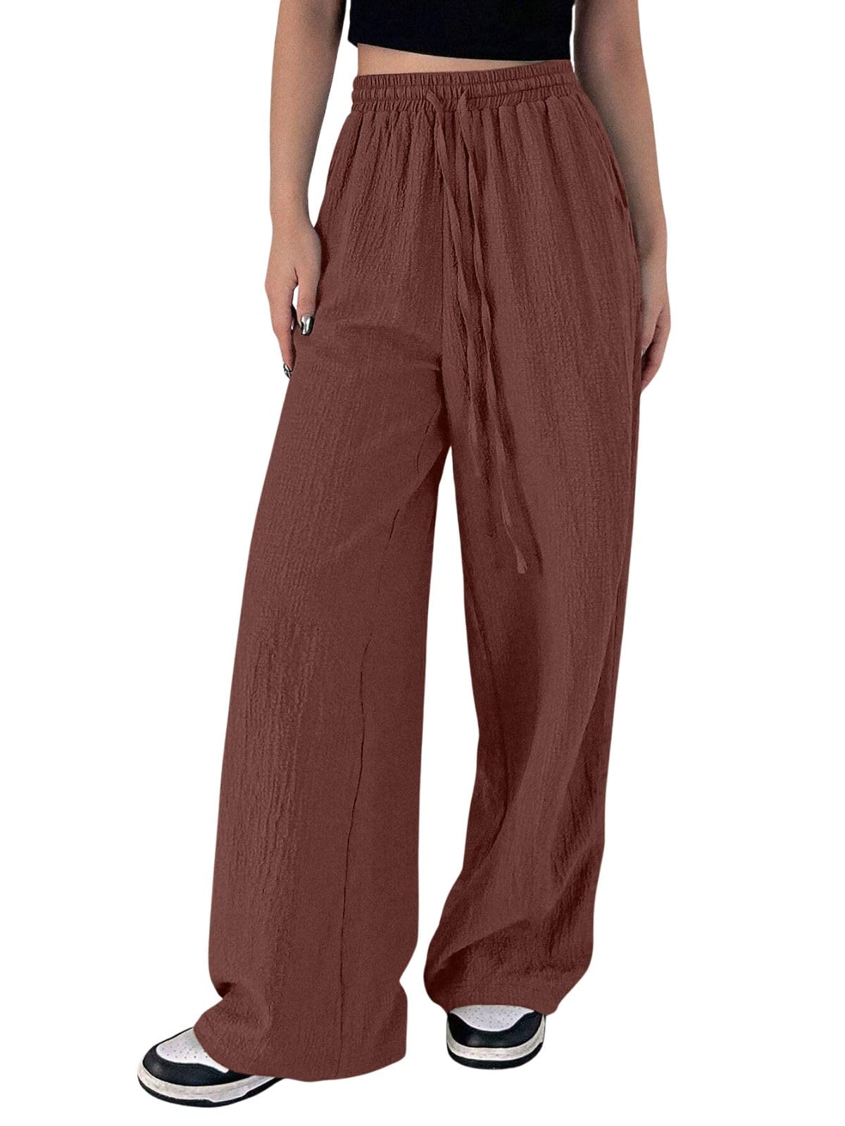 Greciilooks Regular High-Waisted Pants | Korean Trousers For Women (Gl-Tr1028-N_Brown