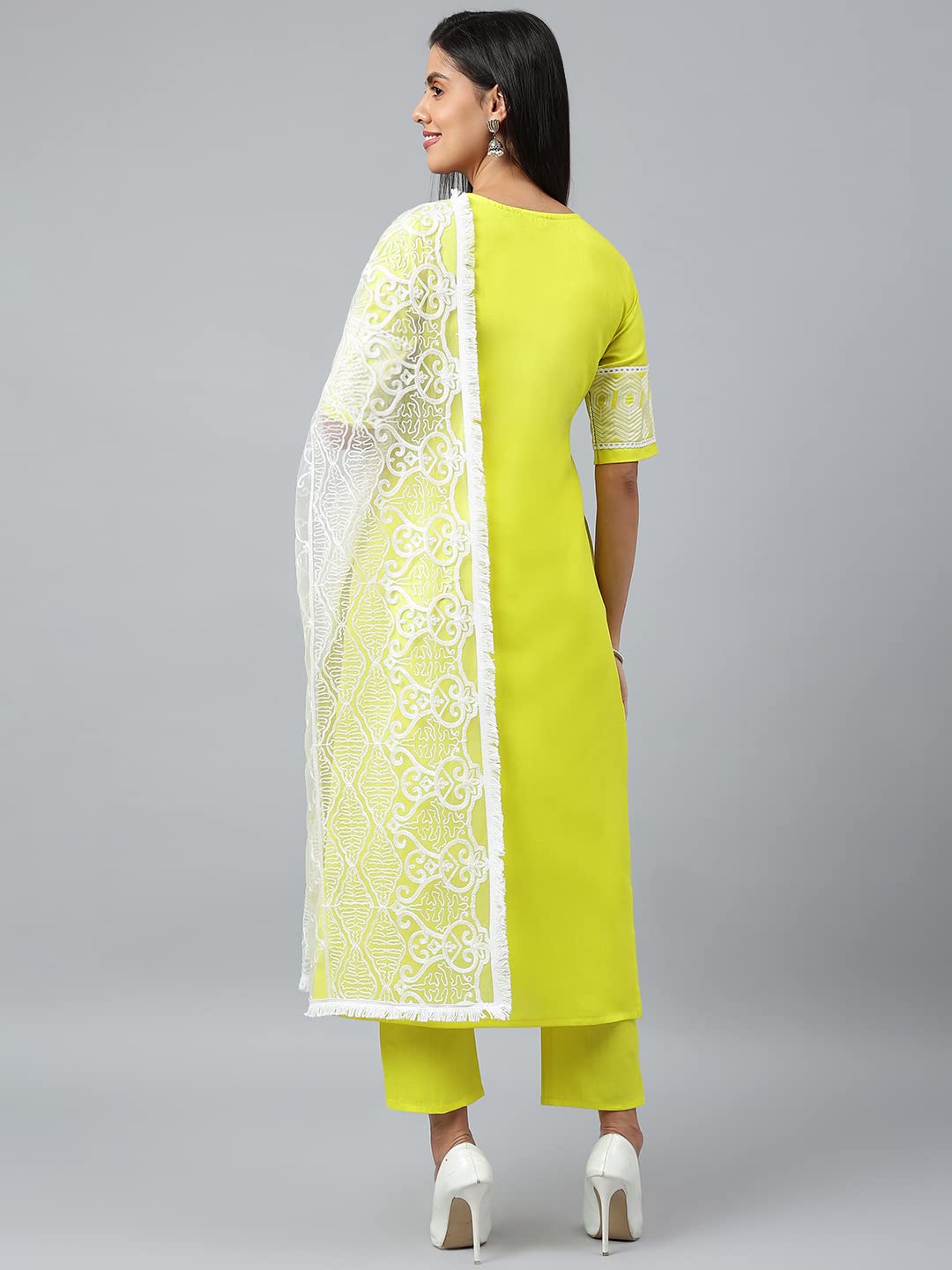 GoSriKi Women's Cotton Blend Straight Solid Kurta with Pant & Dupatta (Type_New-GO)