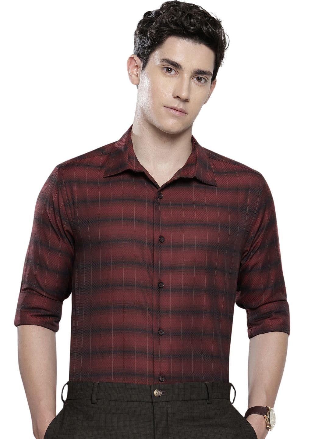 The Indian Garage Co Mens Slim Fit Checked Long Sleeves Formal Shirt