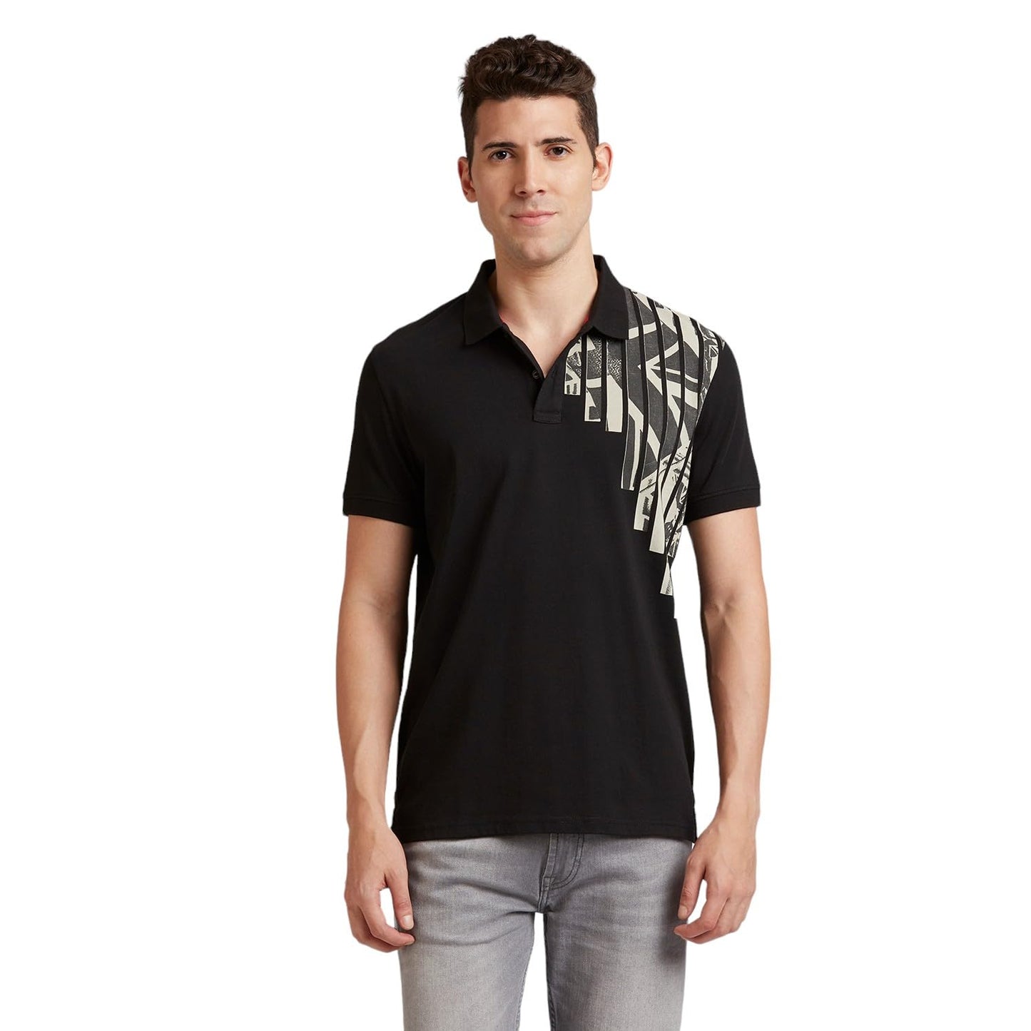 Pepe Jeans Black Graphic Print Short Sleeve Polo