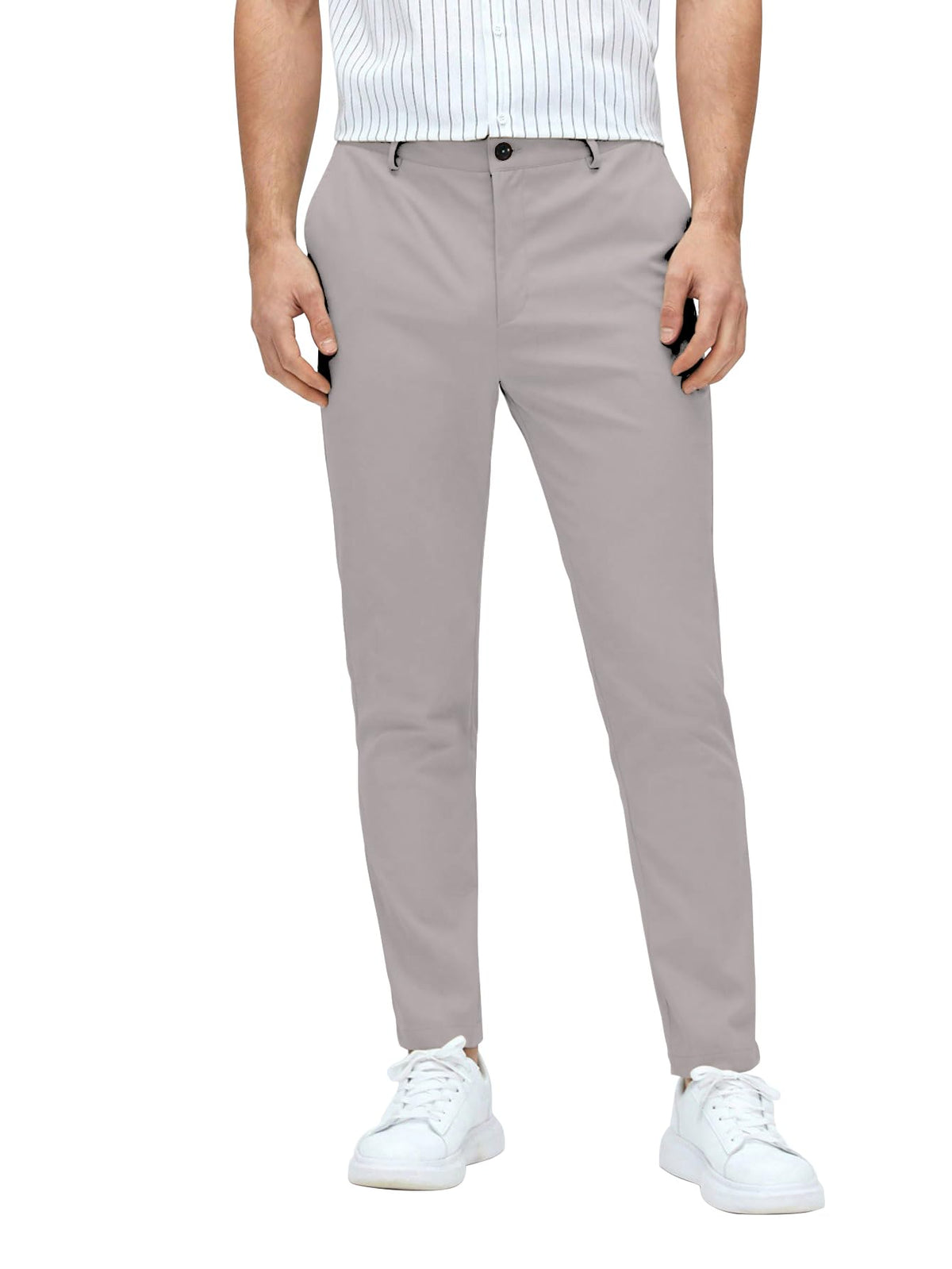 AVANOVA Mens Classic Dress Pants with Side Pockets | Solid Light Grey Tapered Suit Trousers, Business Formal Office Wear Regular