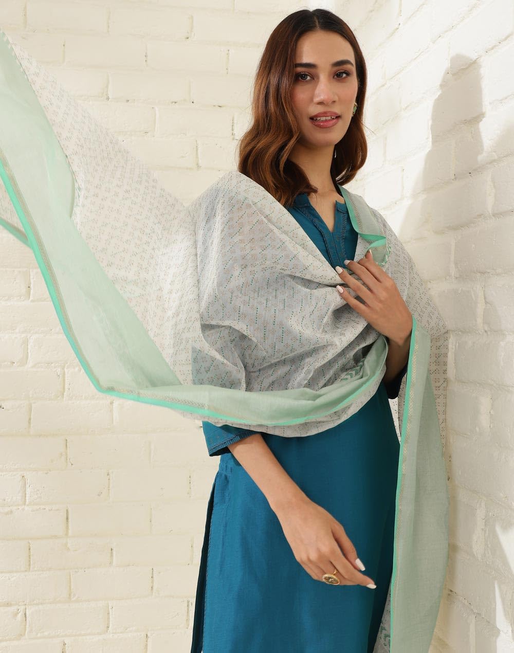 Fabindia Natural Cotton Silk Blend Hand Block Printed Dupatta
