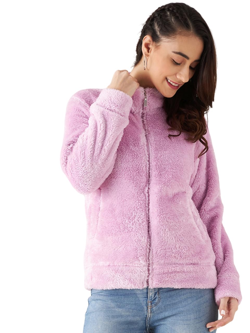 Modeve Women Solid Full Sleeve Jacket For Winter Lavender Jacket For Winter