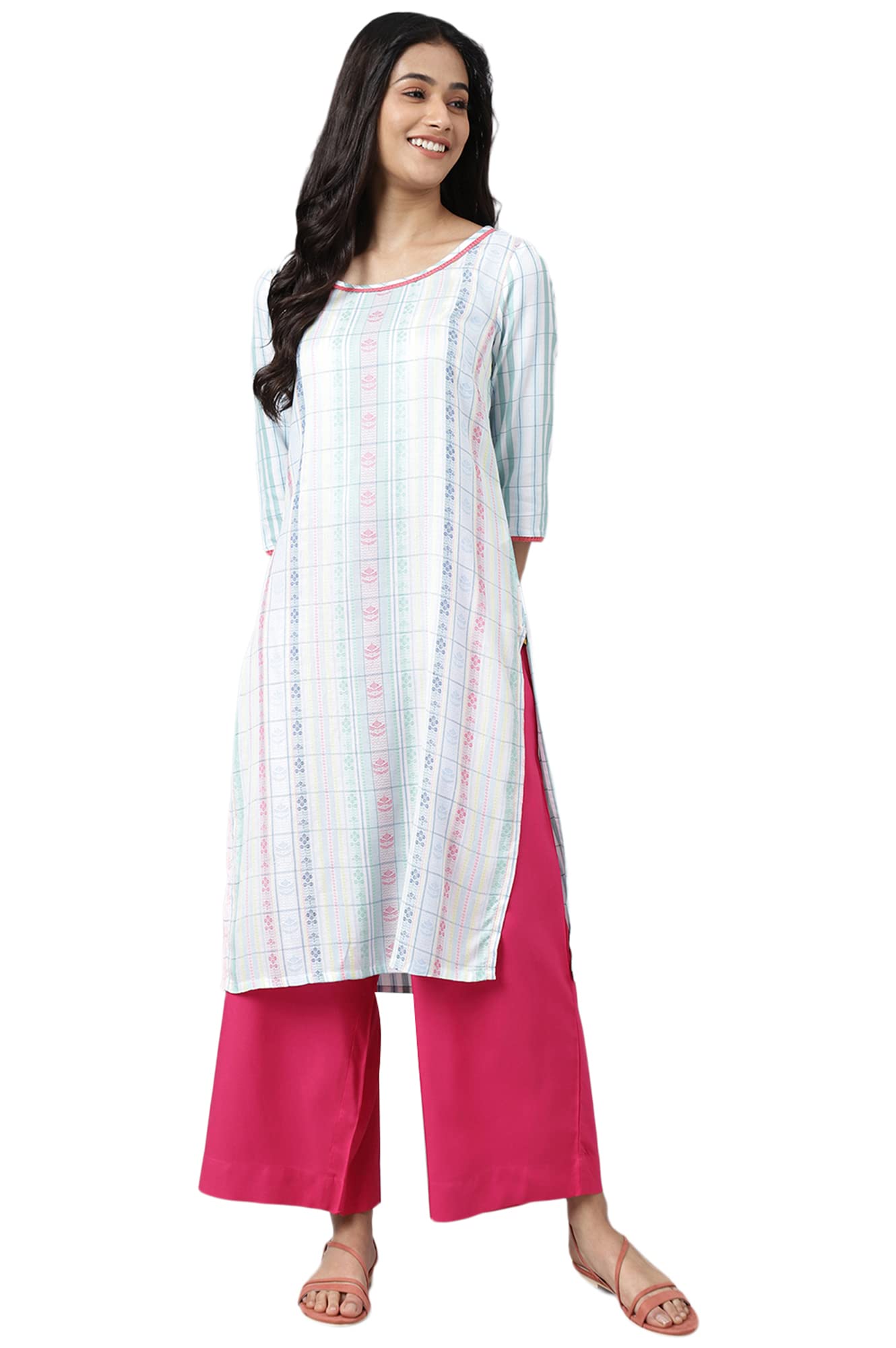 Aurelia Women Viscose Rayon Dobby Floral Yarn Dyed Straight Kurta
